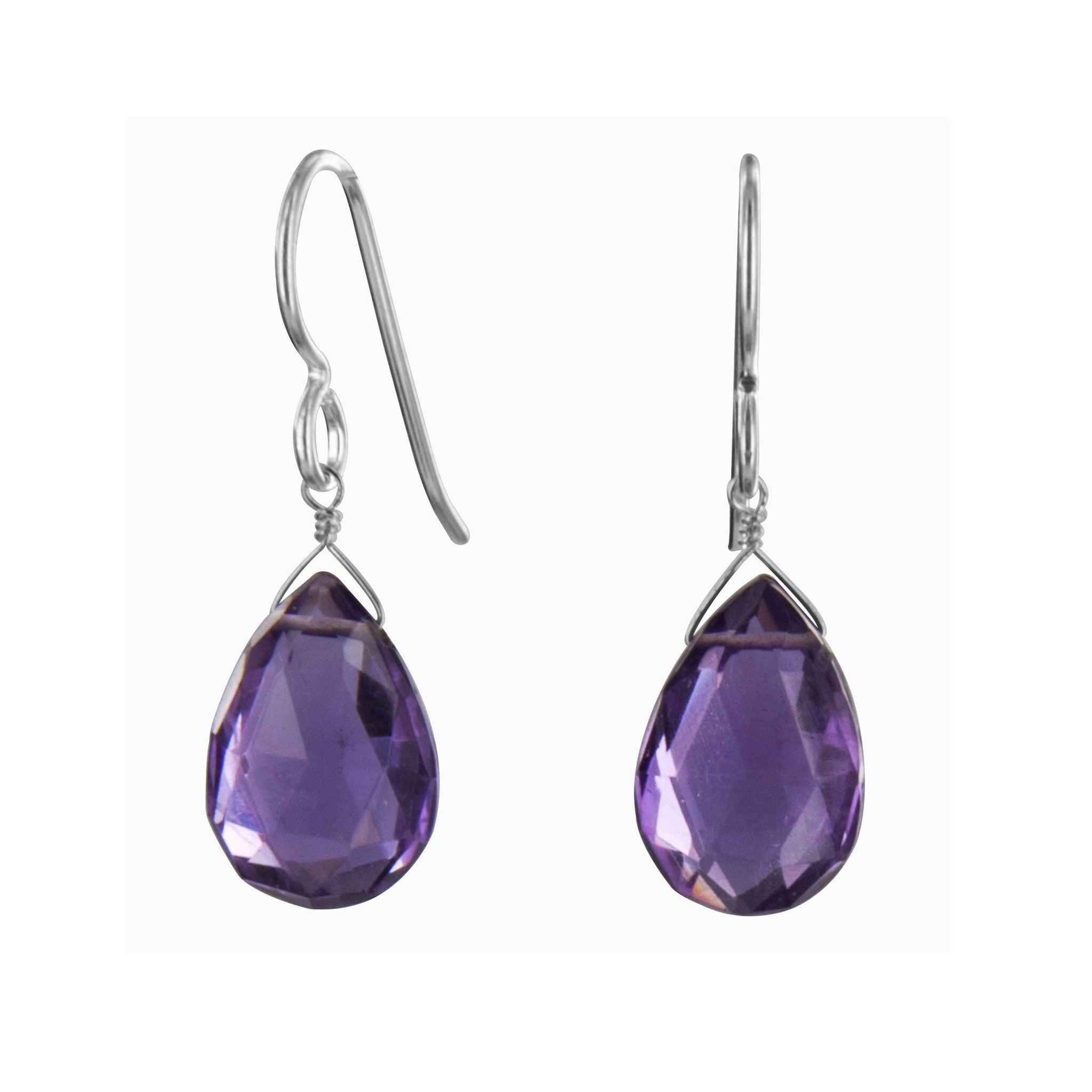 Amethyst Purple Gemstone Dangle Silver Earrings