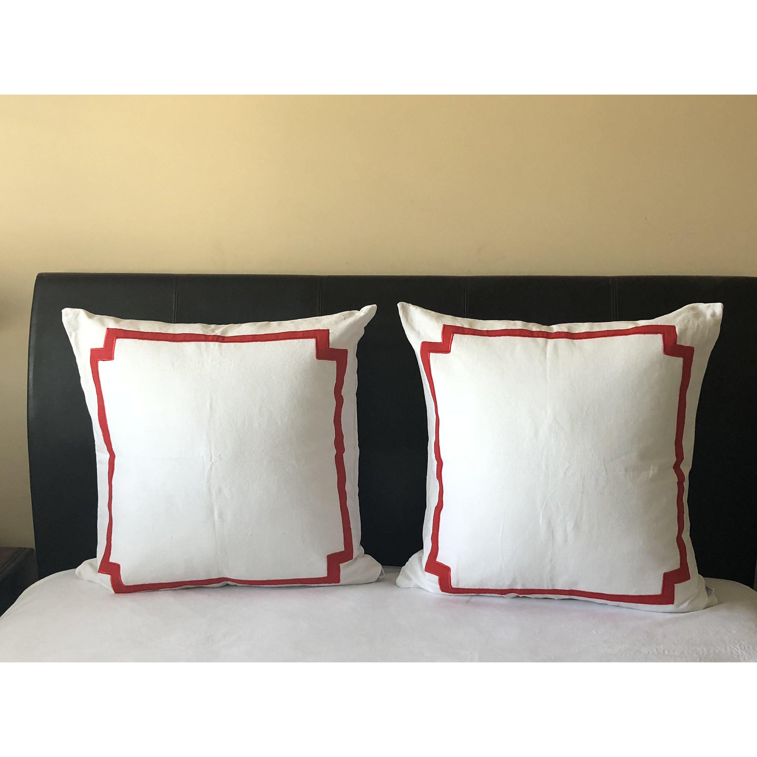 White Red Trim Pillows, Decorative Pillows for Bedroom