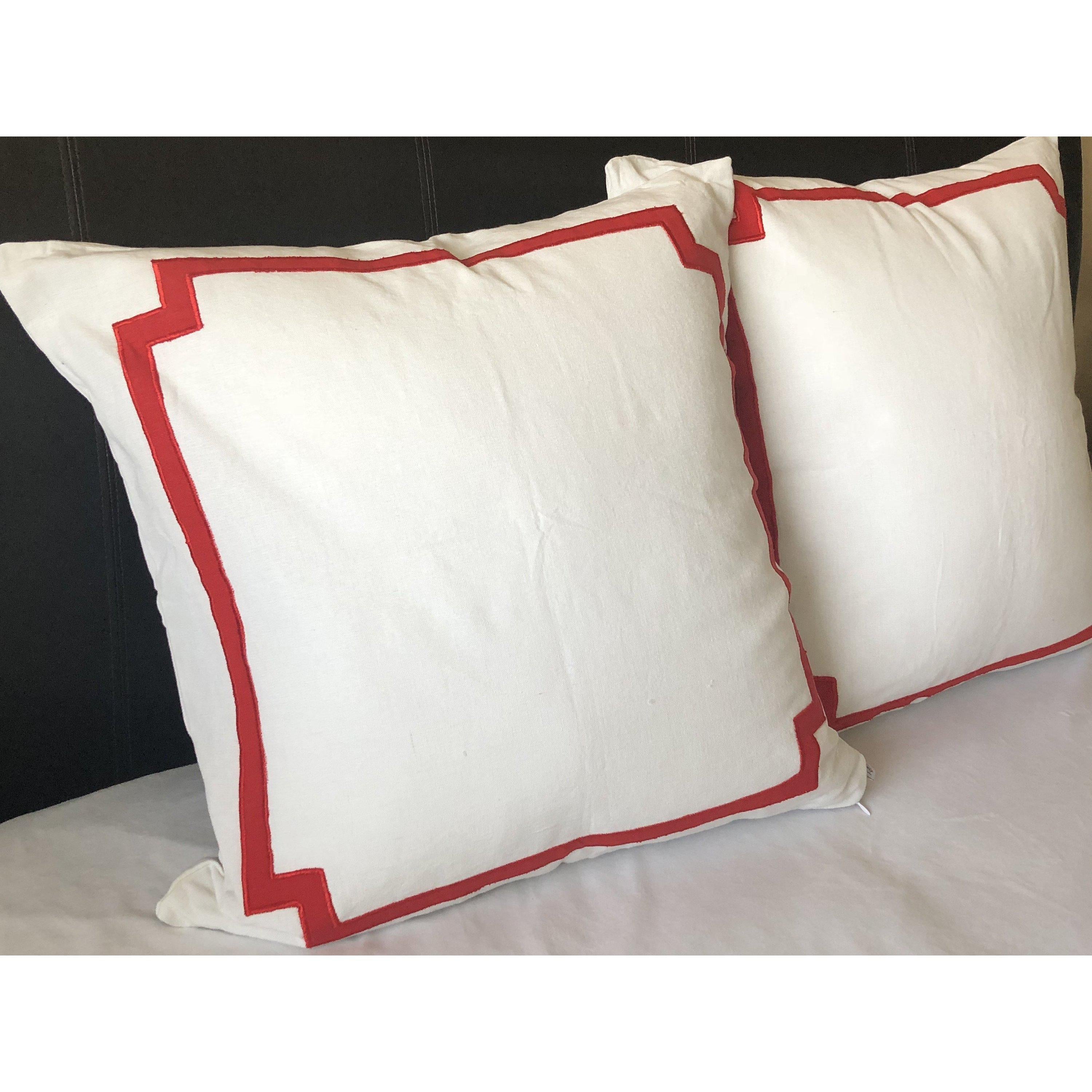 White Red Trim Pillows, Decorative Pillows for Bedroom