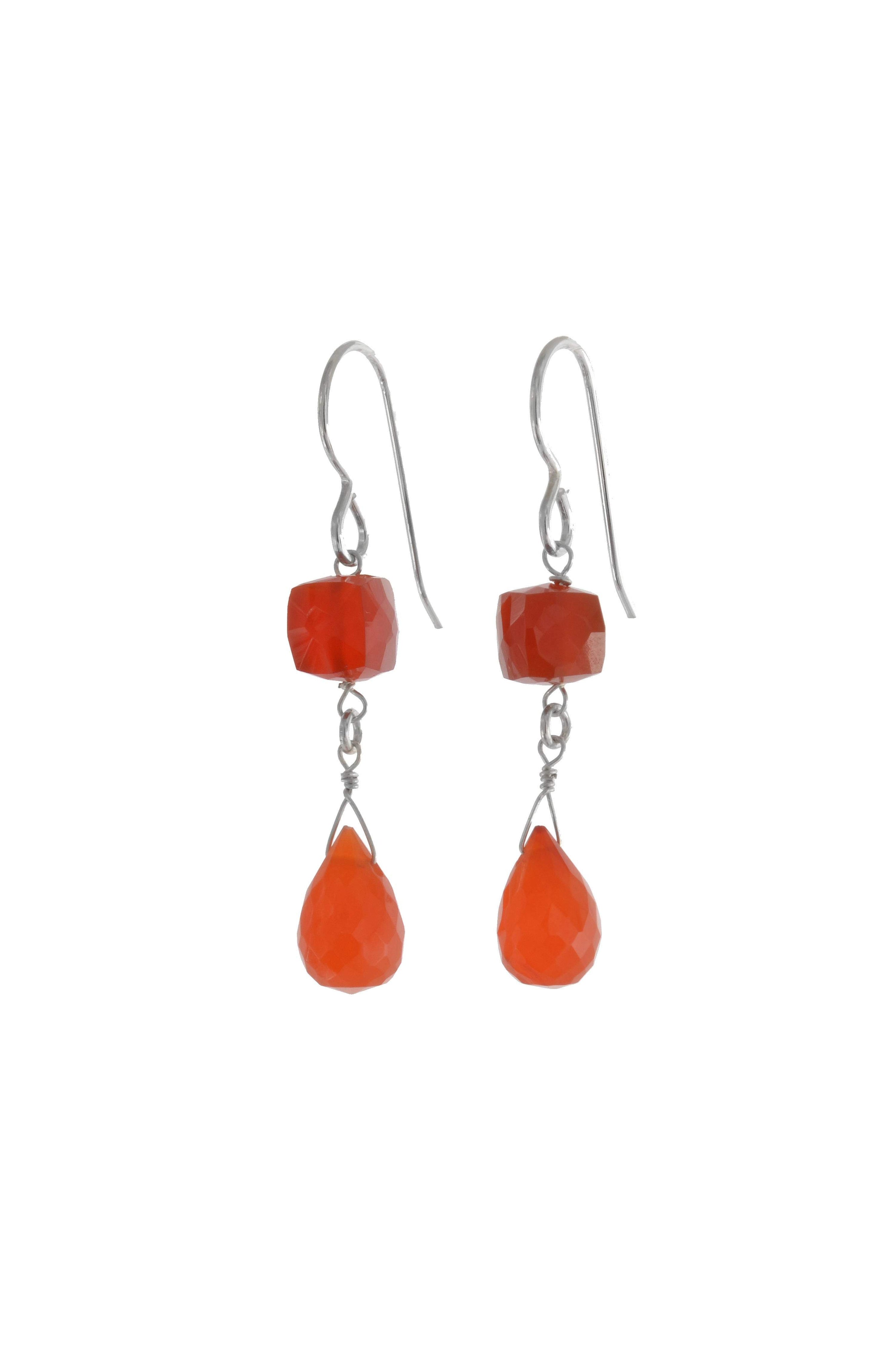Carnelin Briolette Gemstone Silver Earrings
