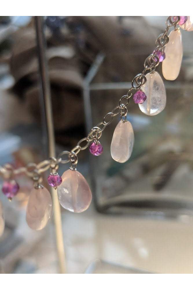 Dainty Gemstone Bracelet, Pink Rose Quartz