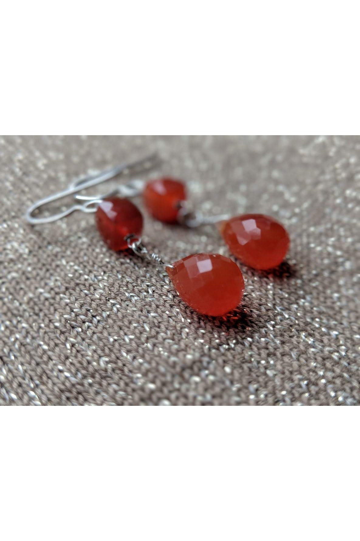 Carnelin Briolette Gemstone Silver Earrings