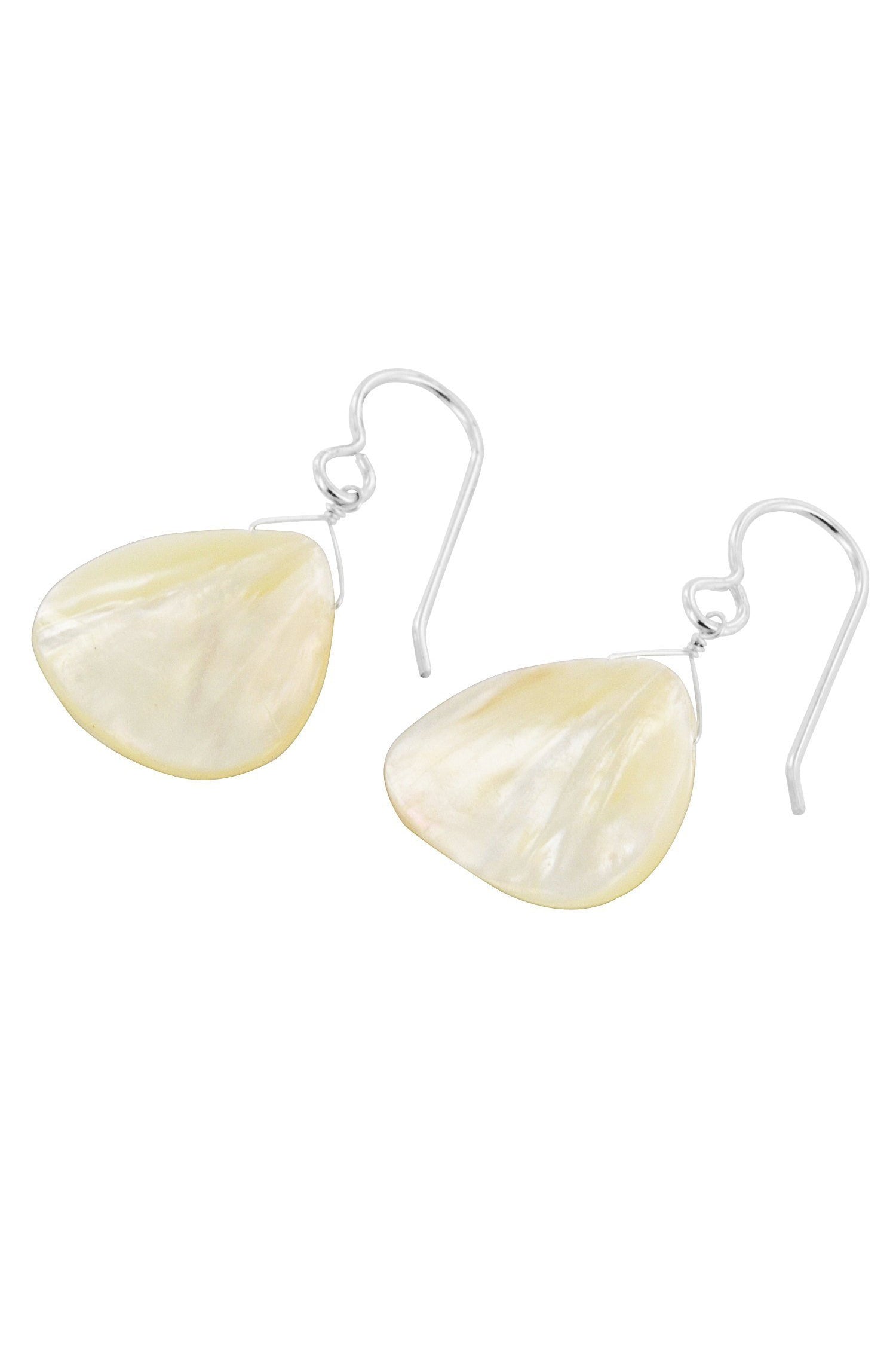 White Shell Pearl Pear 20MM Dangle Silver Earrings