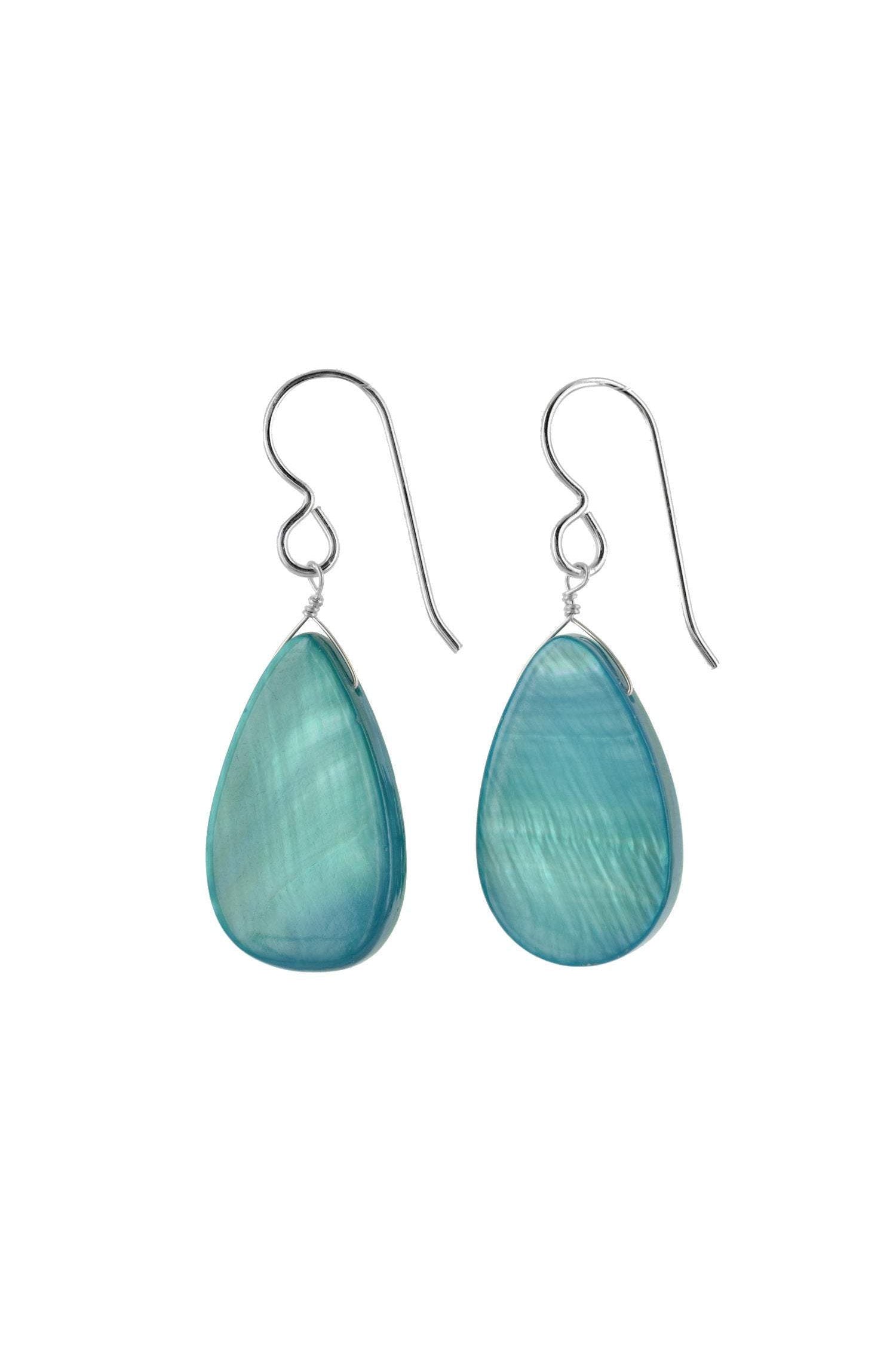 Light Blue Mother of Pearl Dangle Teardrop Earrings