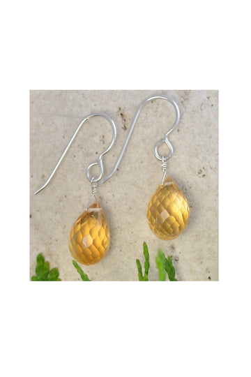 Citrine Earrings, Golden Yellow Gemstone Drop Briolette
