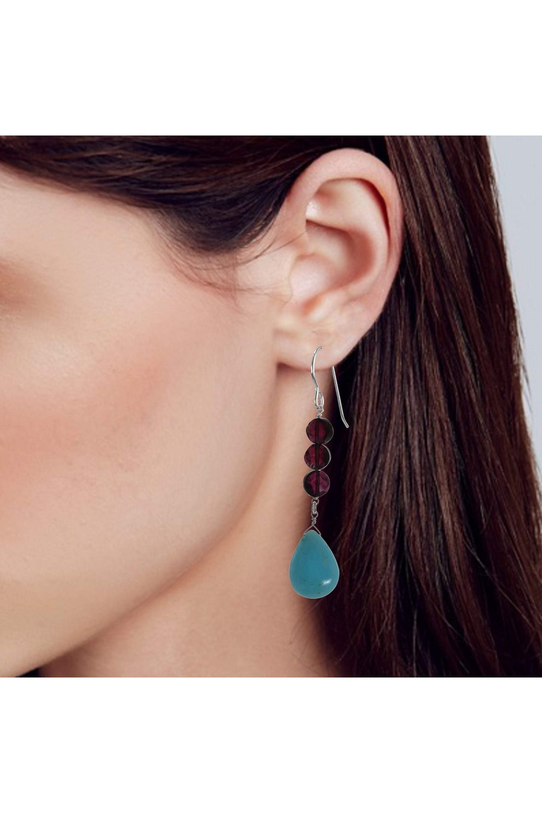 Rare Gemstones, Blue Hemimorphite, Red Garnet Earrings