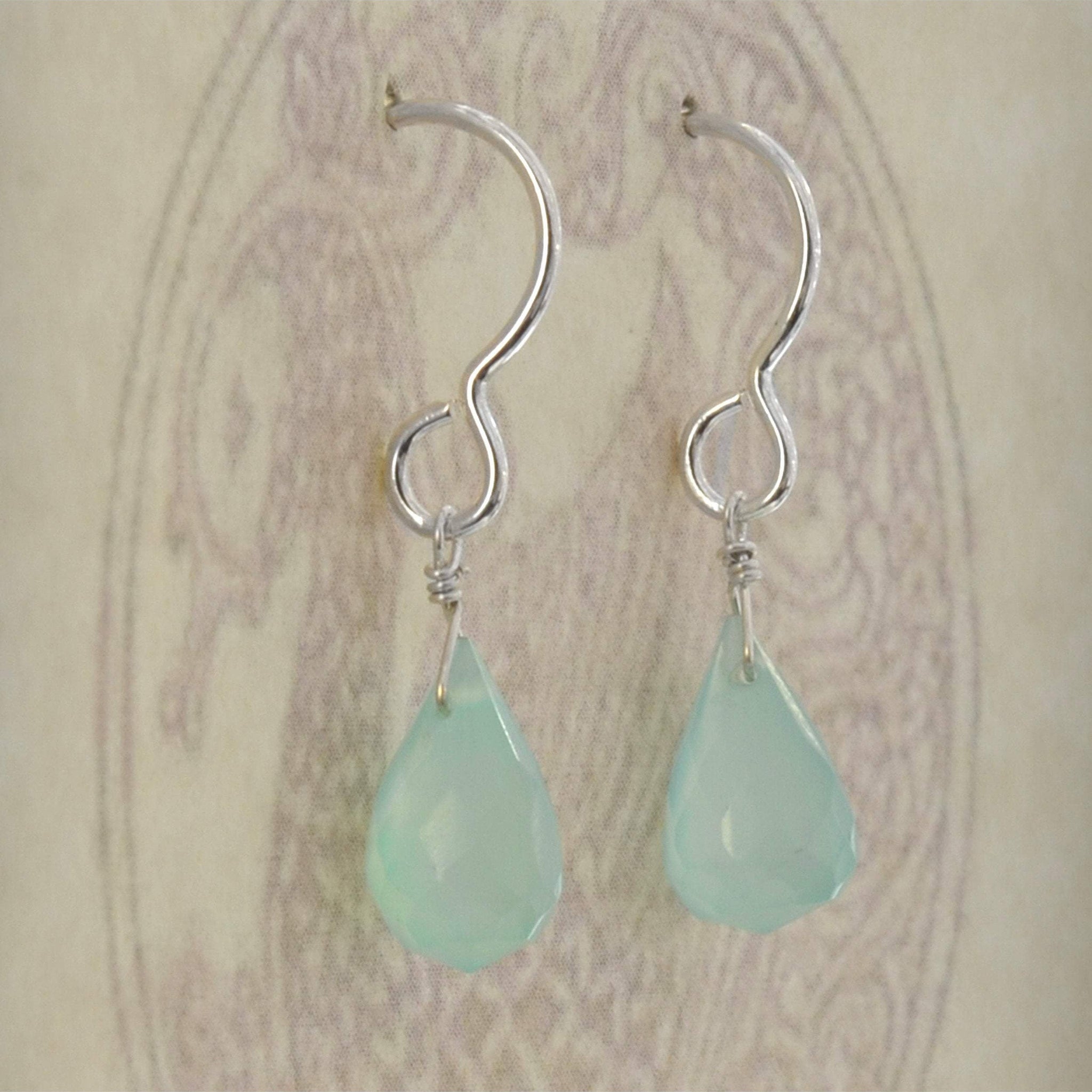 Baby Blue Chalcedony Gemstone Drop Dainty Earrings