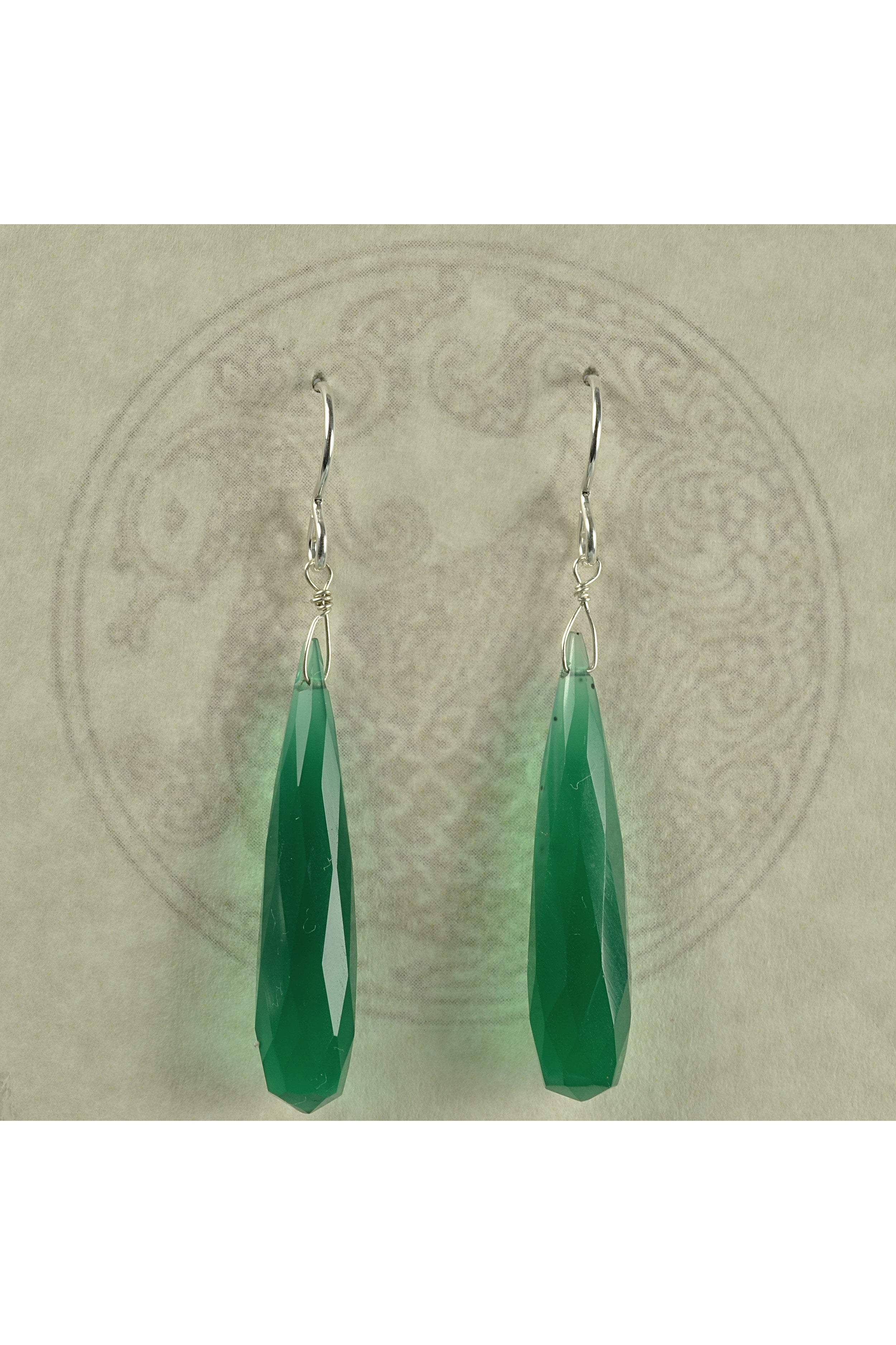 Green Chalcedony Long Briolette Gemstone Earrings