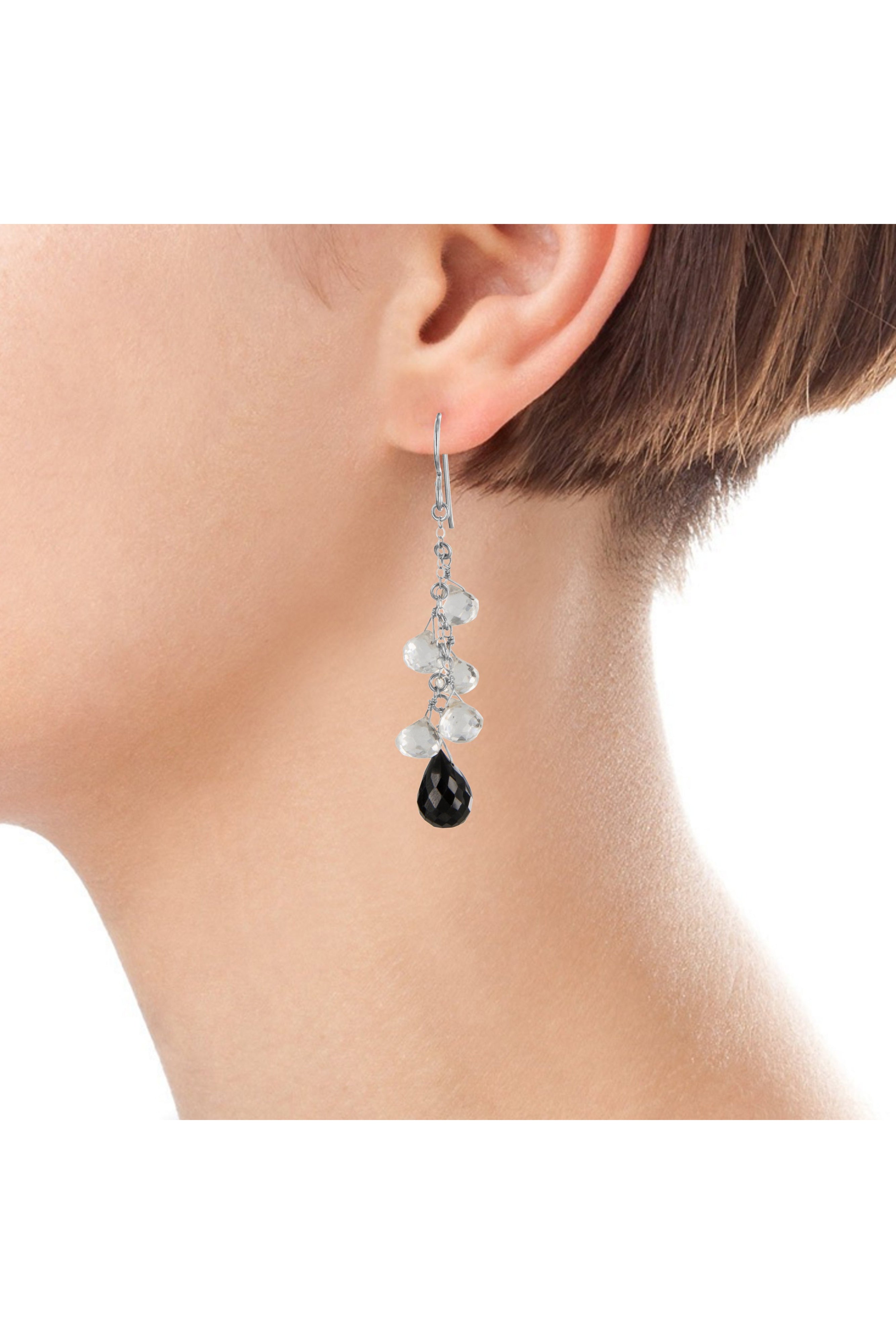 Black and White Earrings, Black Spinel, Crystals Gemstones
