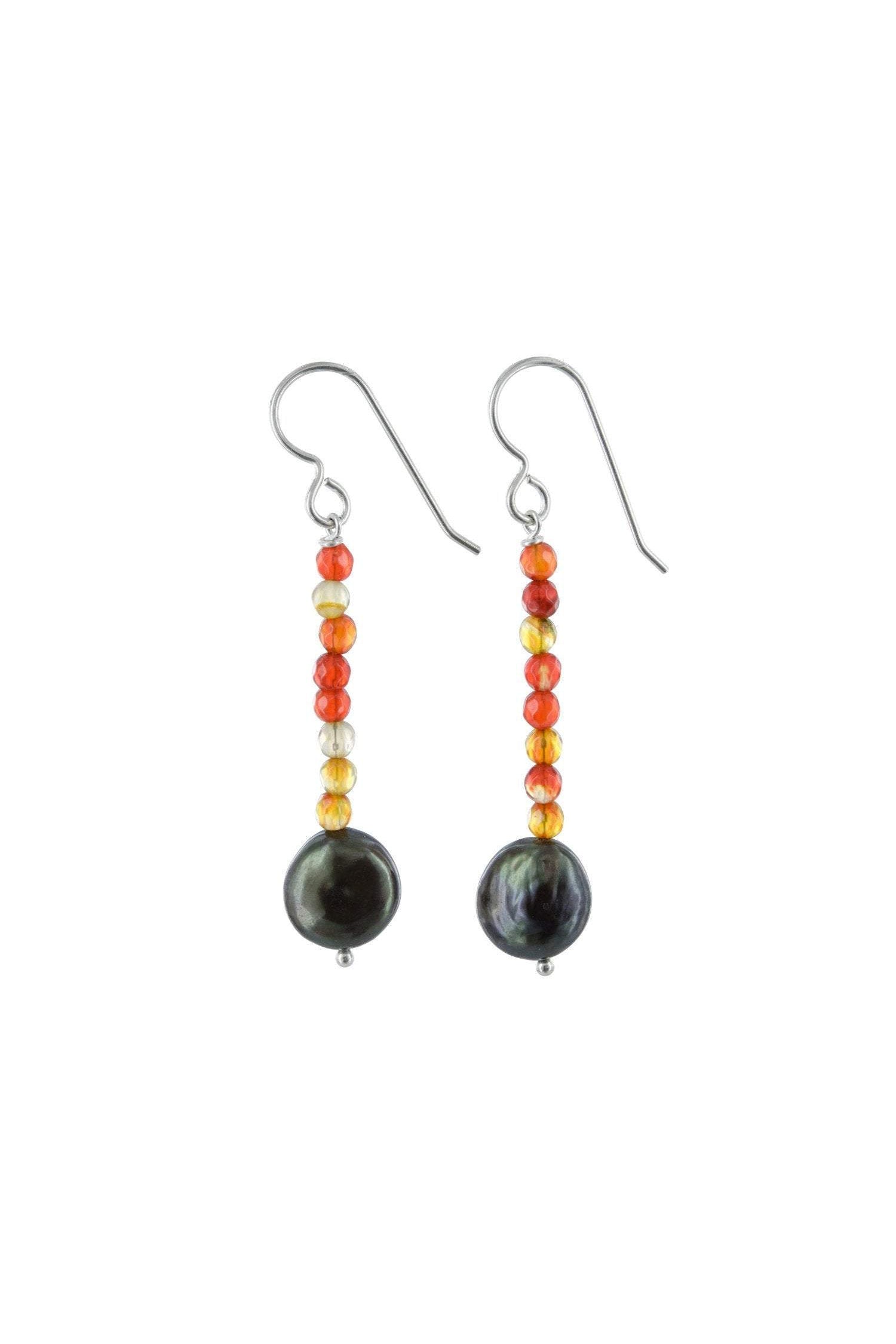 Orange Agate, Bronzed Pearl Dangle Earrings
