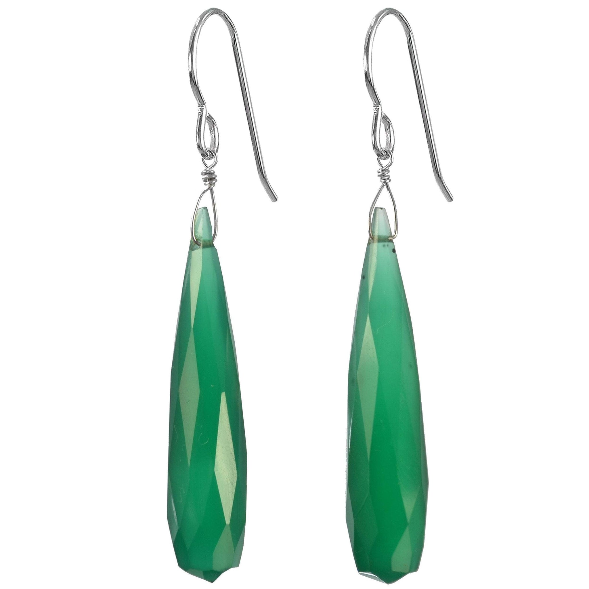 Green Chalcedony Long Briolette Gemstone Earrings