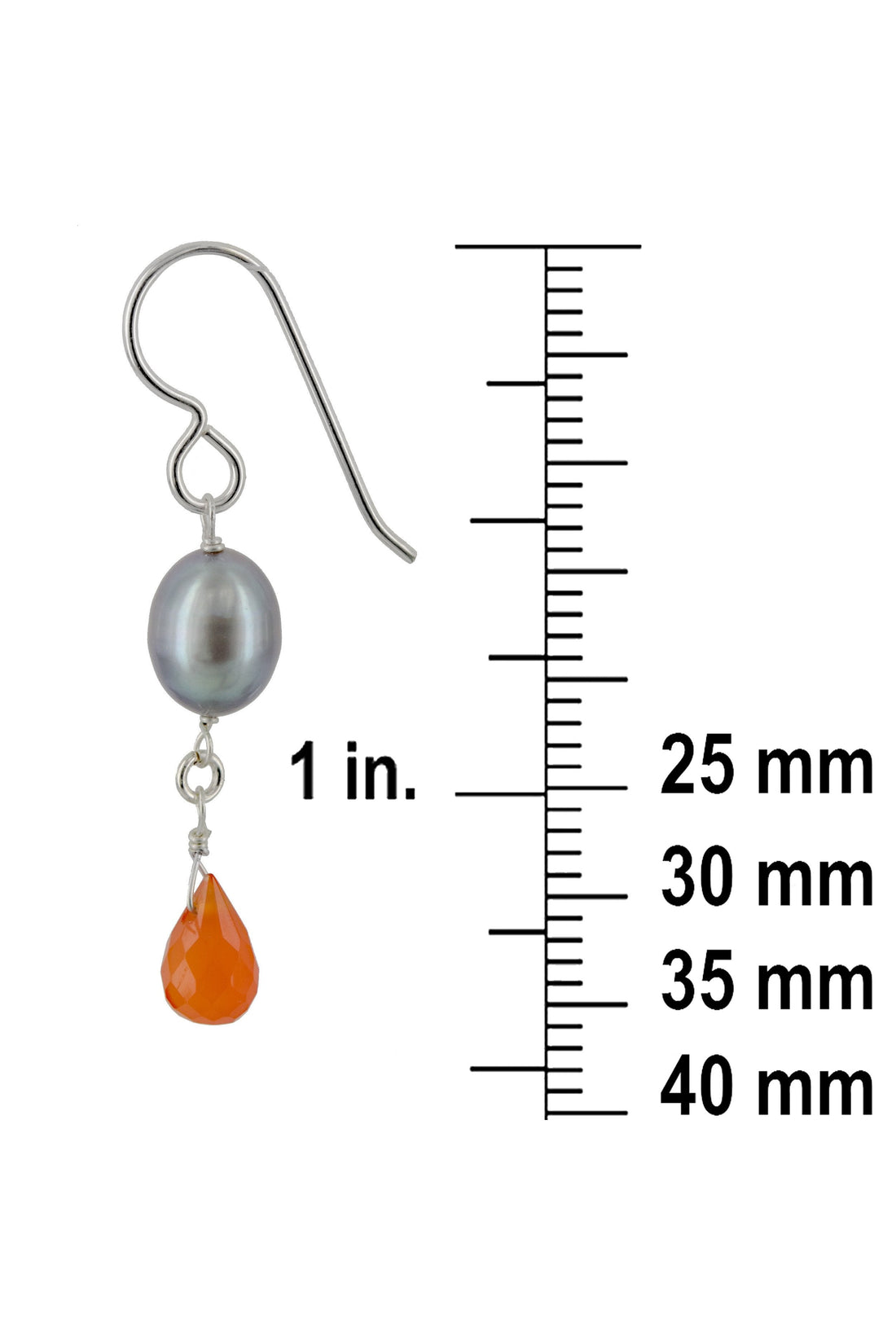 Orange Carnelian, Pearl Gemstone Dangle Earrings