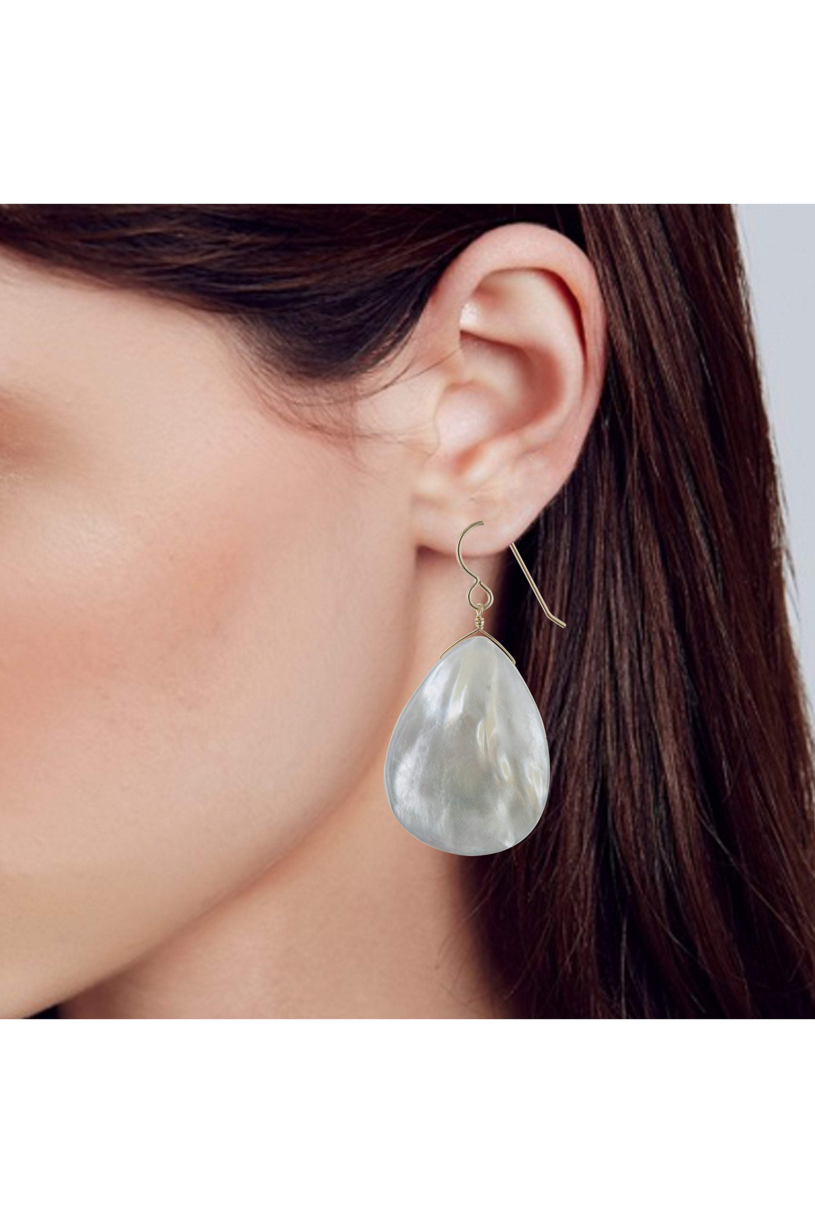 Large White Mother of Pearl Teardrop Dangle Earrings
