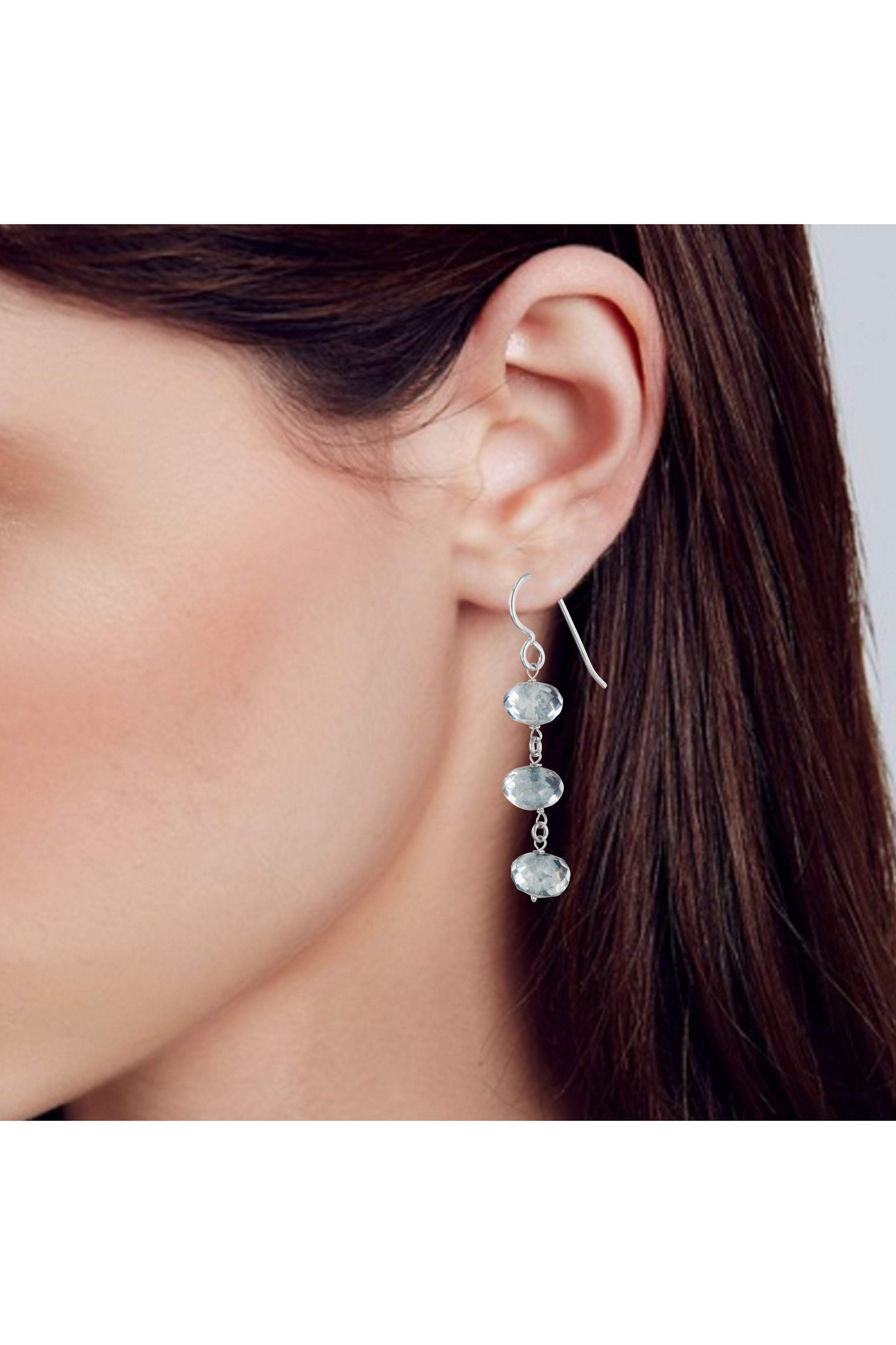Light Blue Silver Dangling Earrings