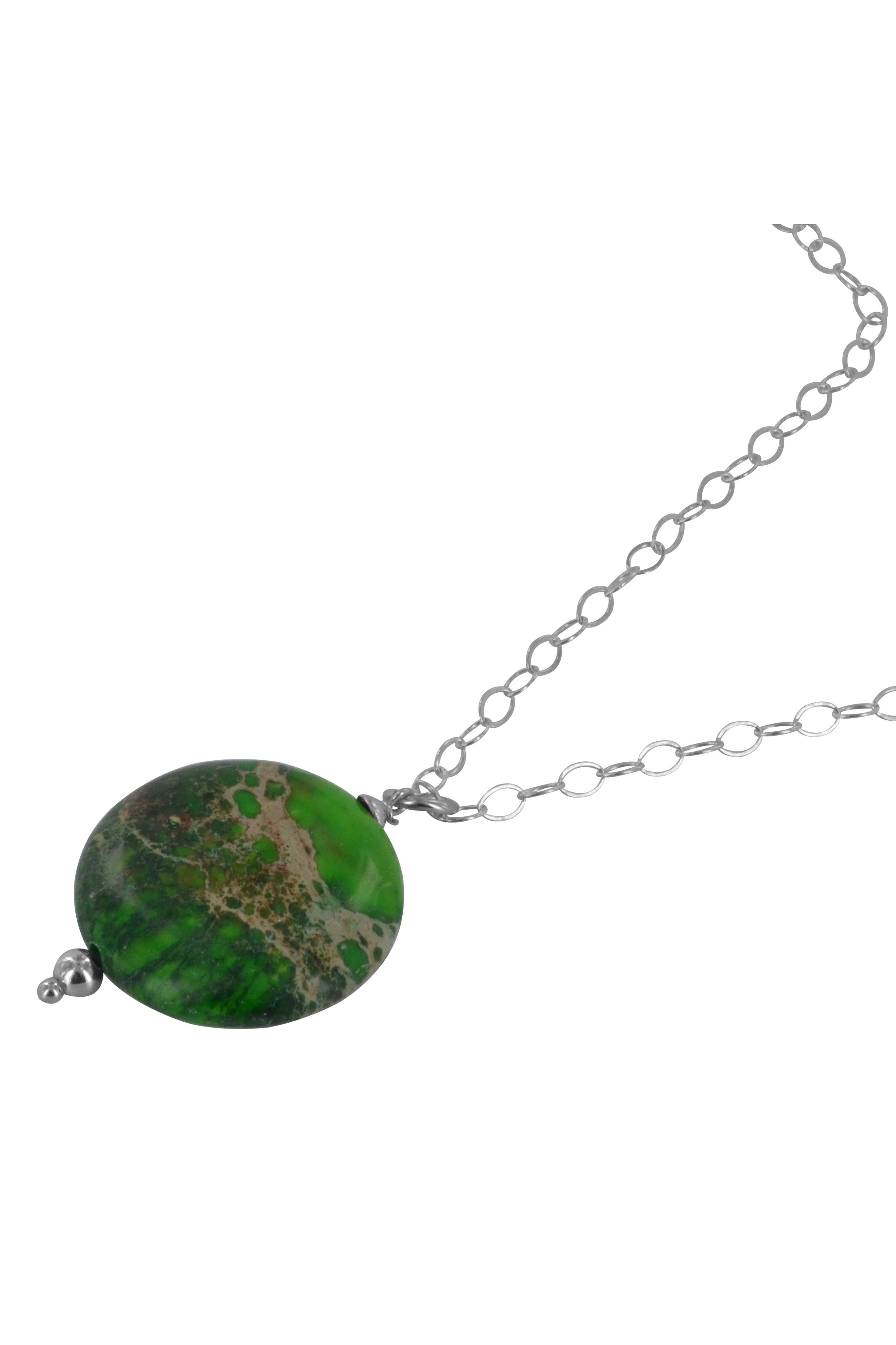 Dark Green Jasper Silver Gemstone Necklace