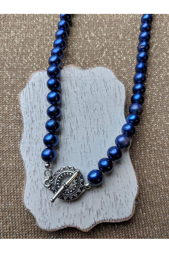 Royal Blue Genuine Pearl Strand Necklace