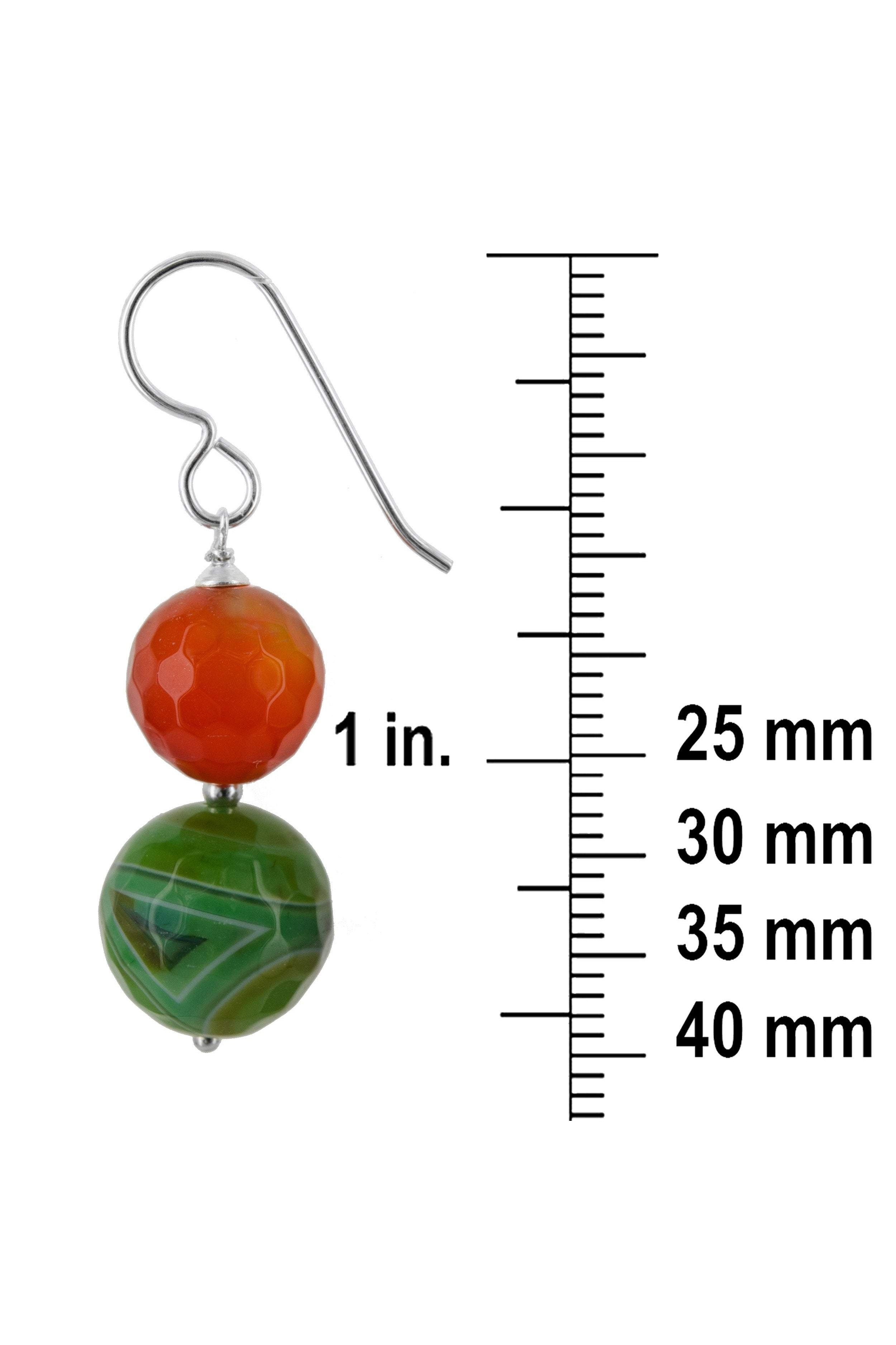 Orange Agate, Green Onyx Bead Dangle Earrings