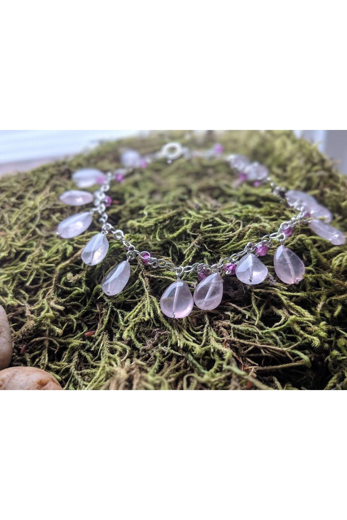Dainty Gemstone Bracelet, Pink Rose Quartz