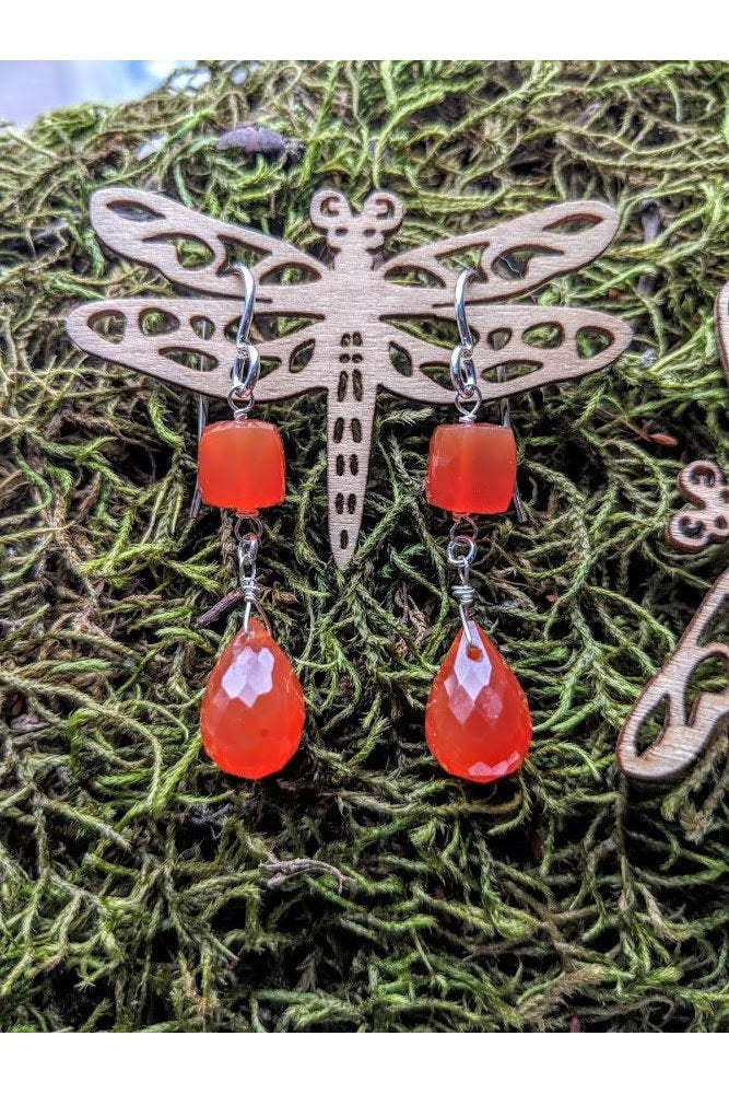 Carnelin Briolette Gemstone Silver Earrings