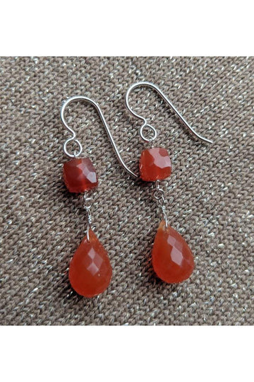 Carnelin Briolette Gemstone Silver Earrings
