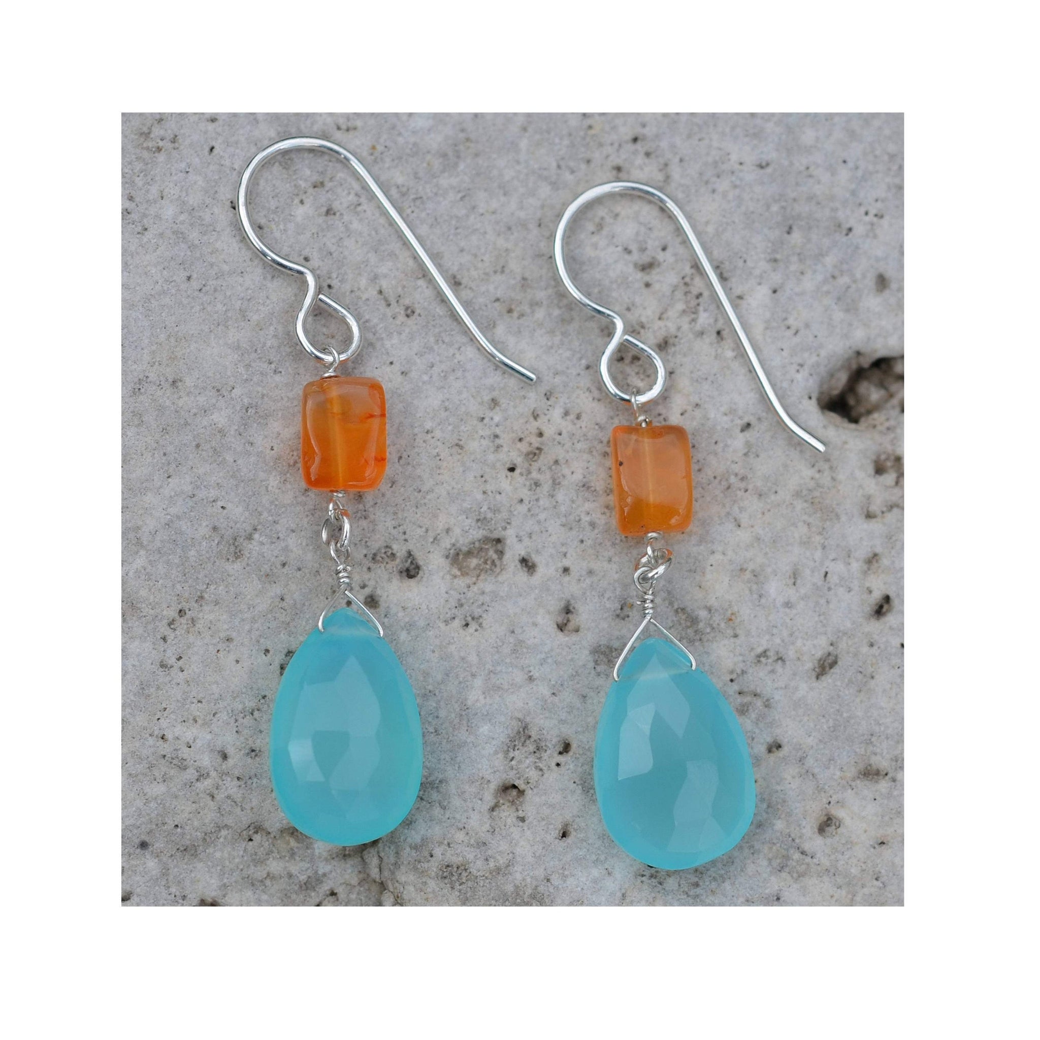 Sea Blue Chalcedony Briolette Gemstone Dangling Earrings