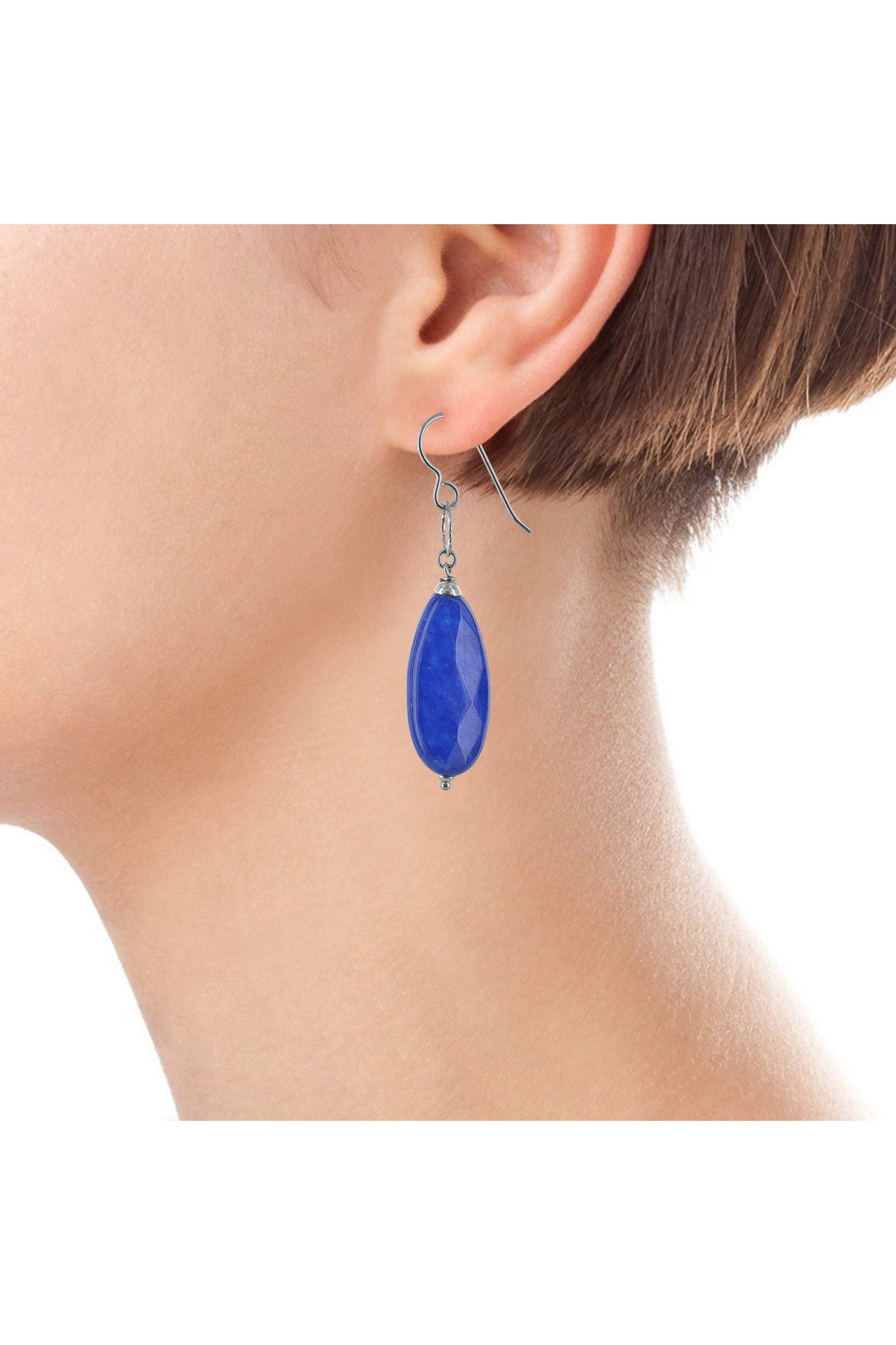 Dark Blue Jade, Navy Gemstone Long Briolette Earrings