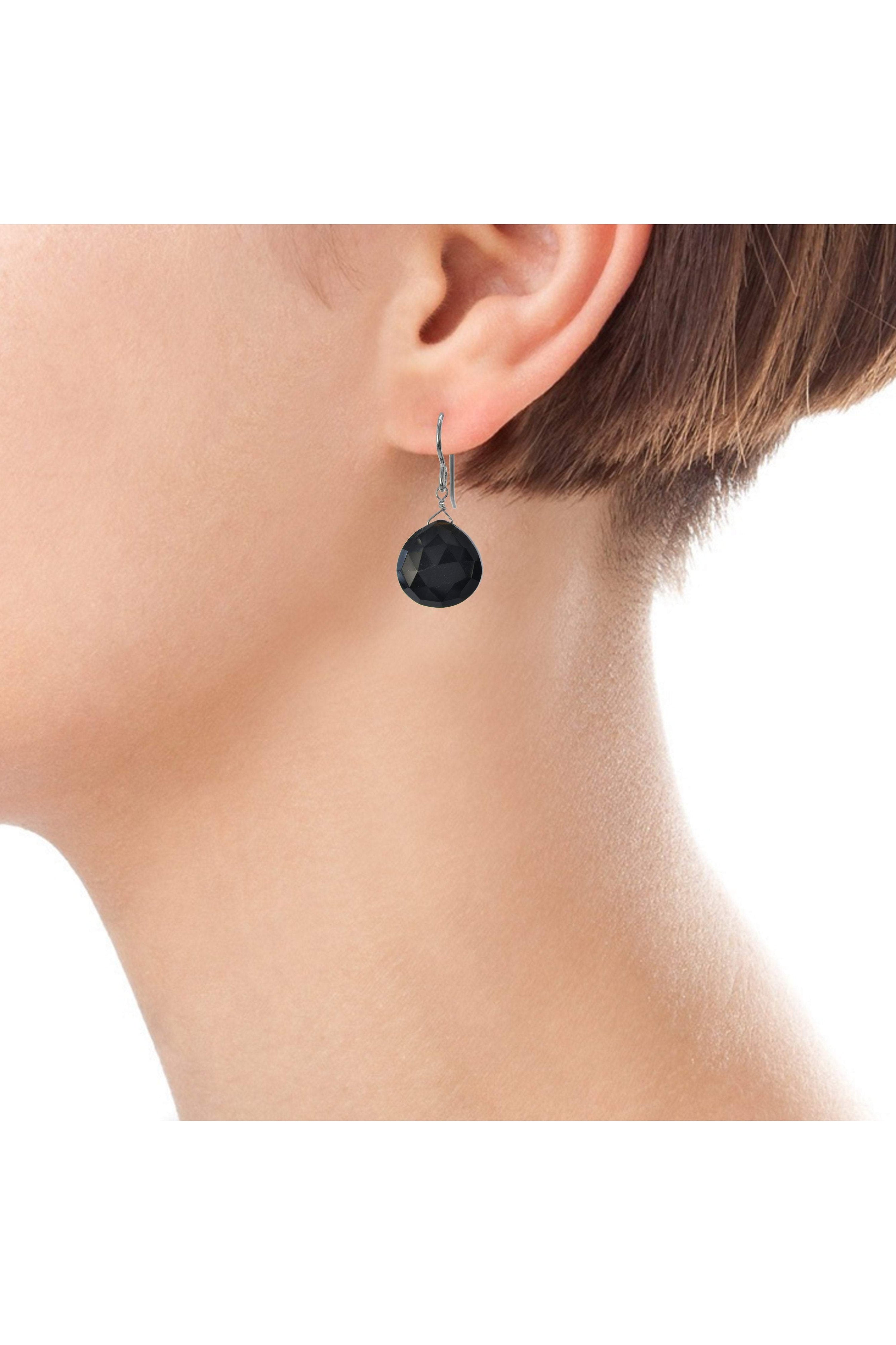 Black Onyx Silver Drop Earrings