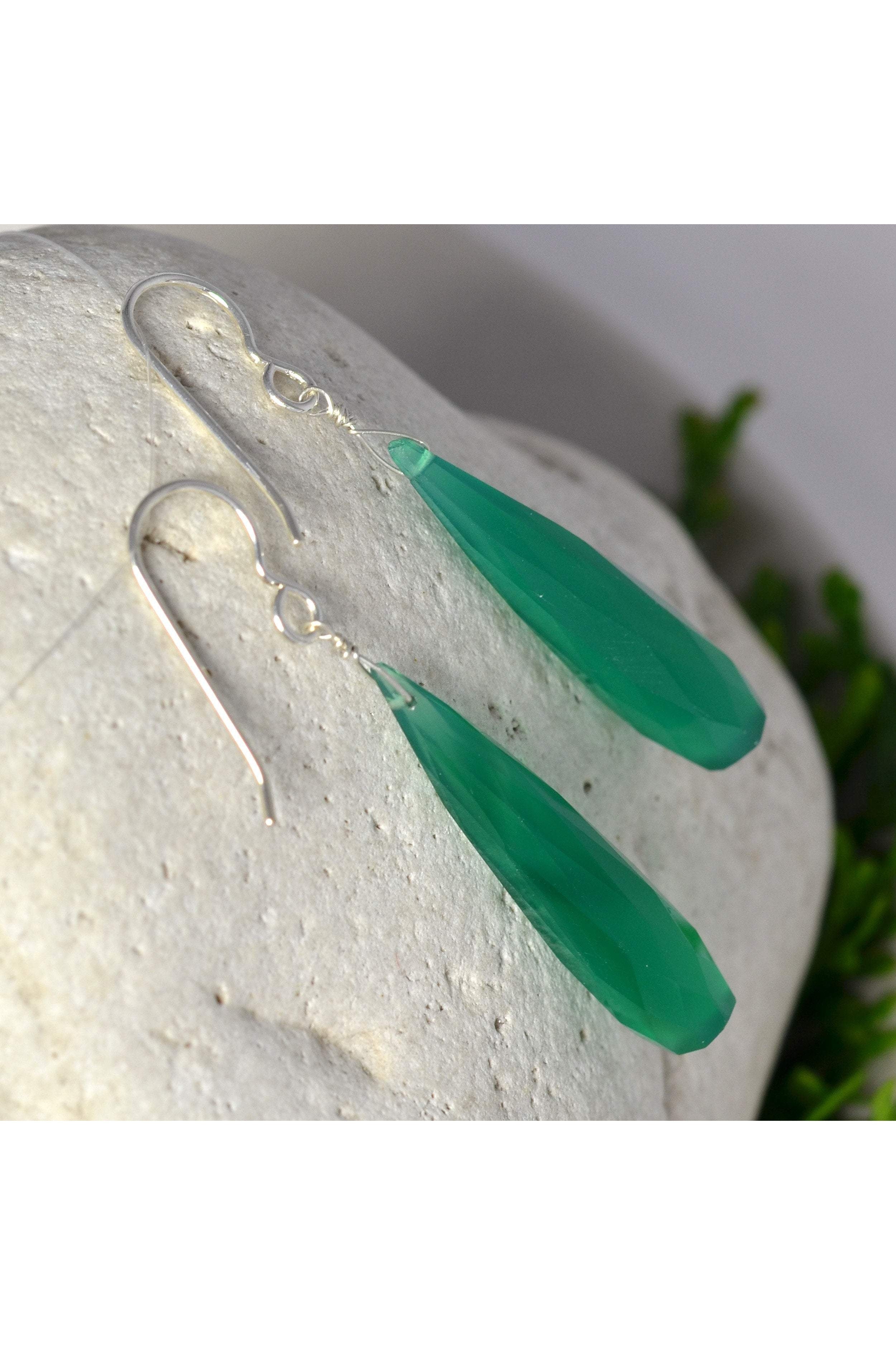 Green Chalcedony Long Briolette Gemstone Earrings