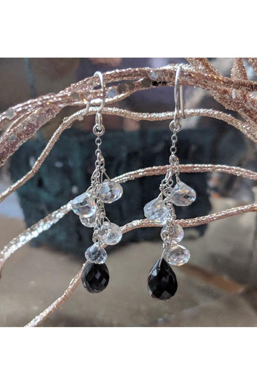 Black and White Earrings, Black Spinel, Crystals Gemstones