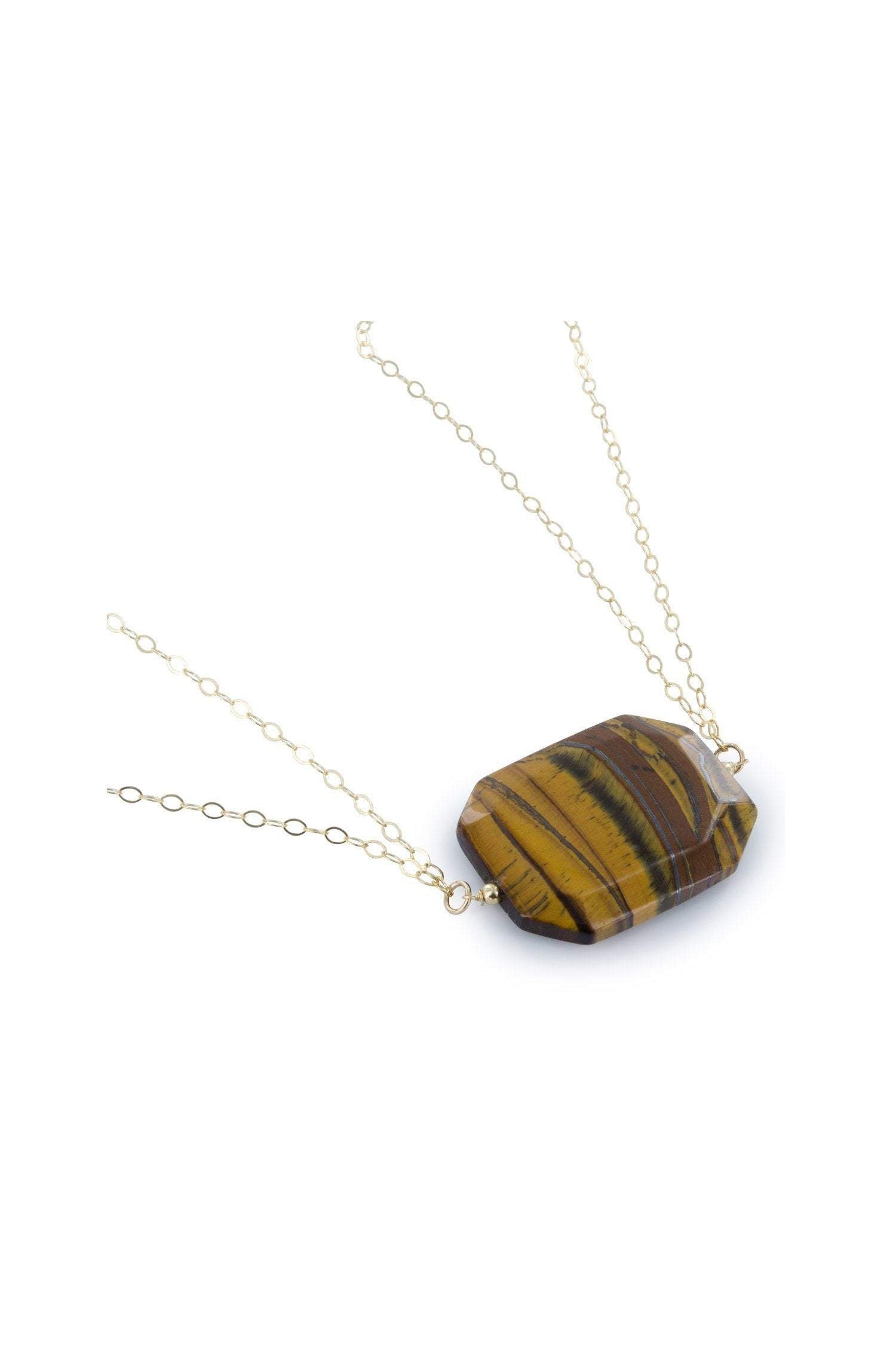 Oval Tigers Eye Brown Gemstone Gold Necklace