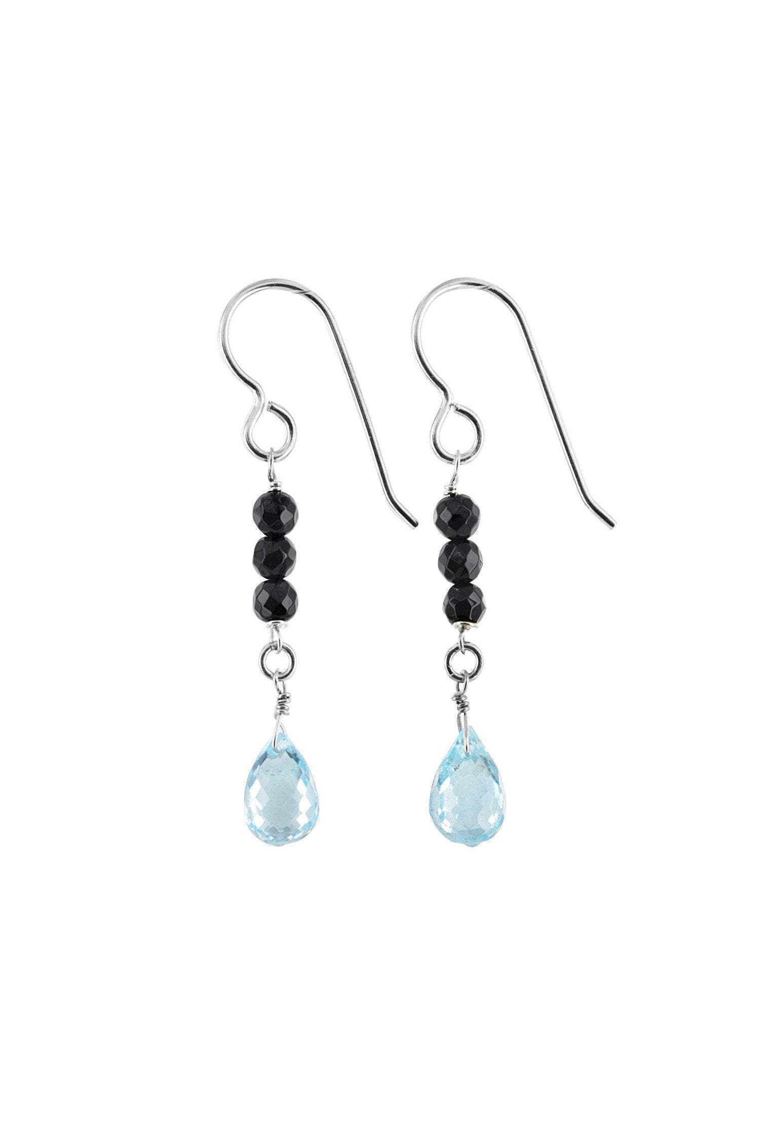 Blue Topaz, Black Onyx Dangle Earrings
