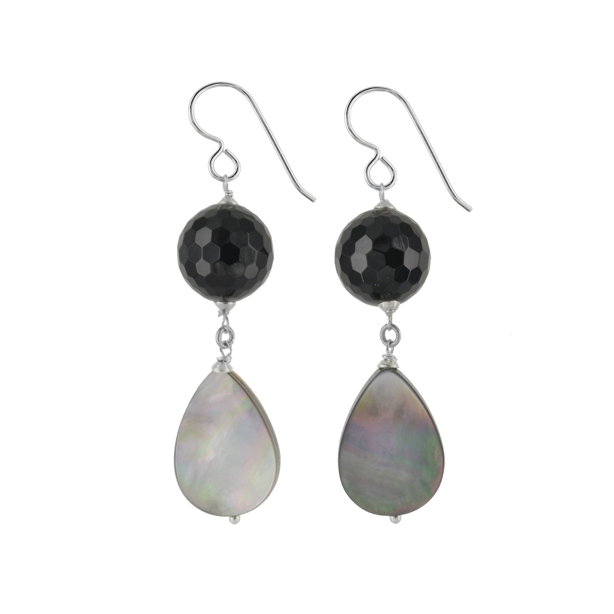 Black Onyx, White Mother of Pearl Long Dangle Earrings