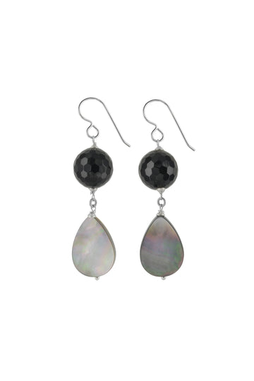 Black Onyx, White Mother of Pearl Long Dangle Earrings