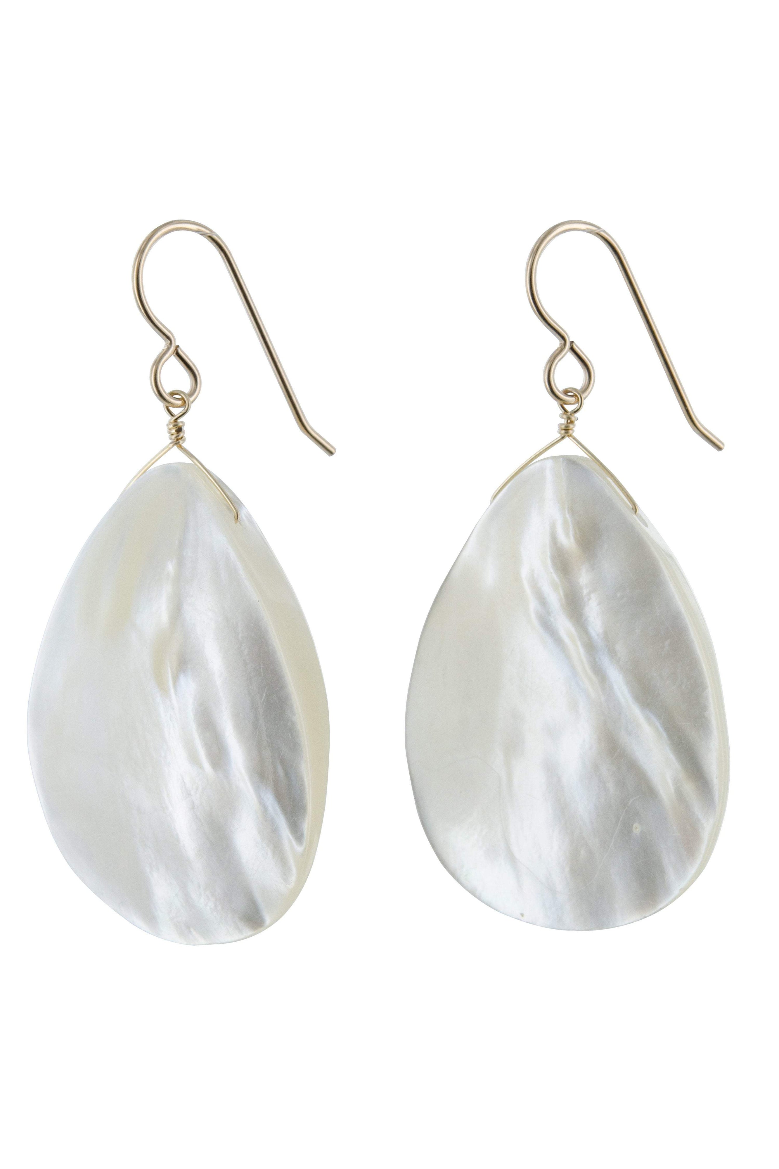Large White Mother of Pearl Teardrop Dangle Earrings