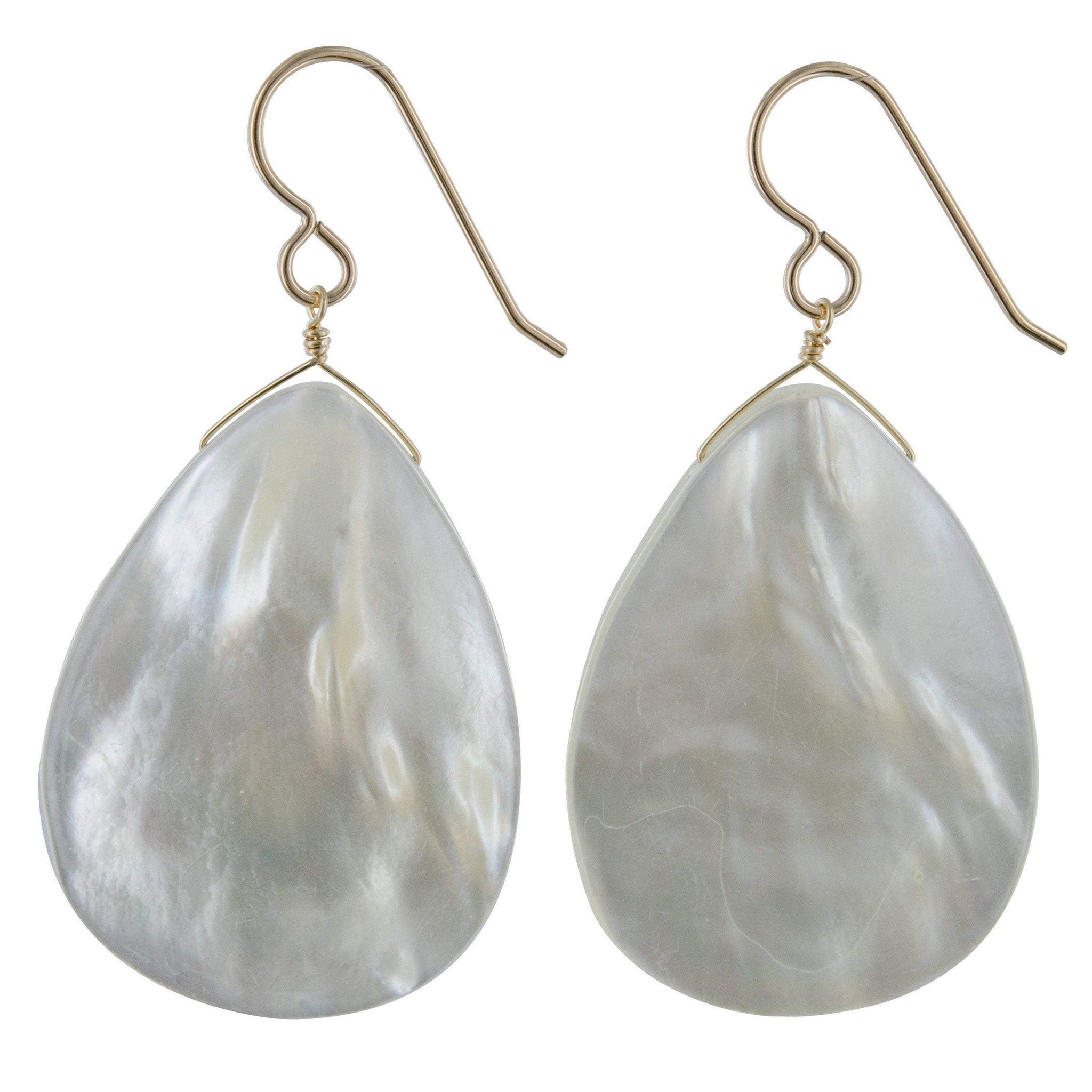 Large White Mother of Pearl Teardrop Dangle Earrings