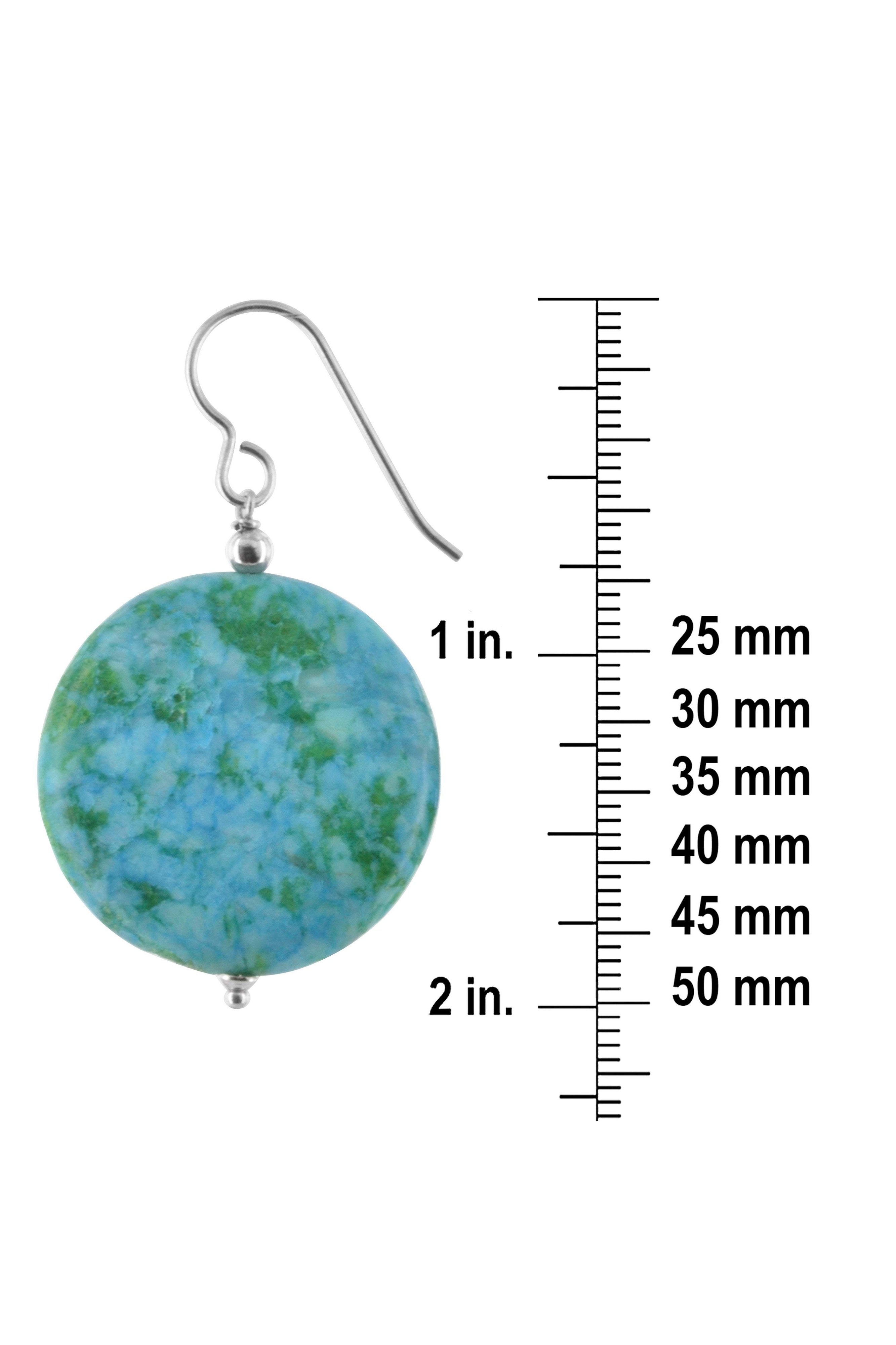 Blue Green Jasper Round Gemstone Silver Earrings