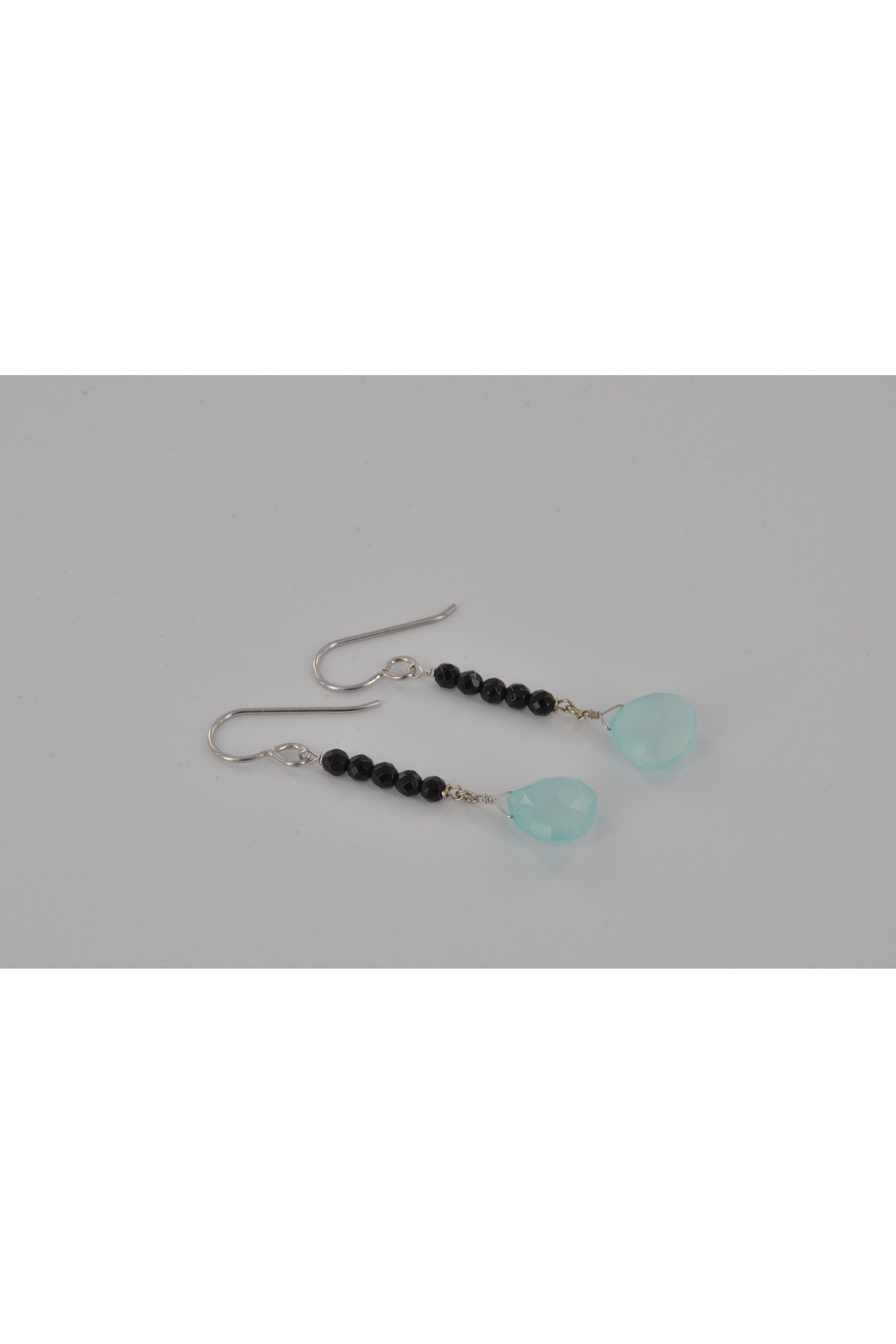 Blue Aqua Chalcedony Black Onyx Gemstone Necklace, Black Friday Deal