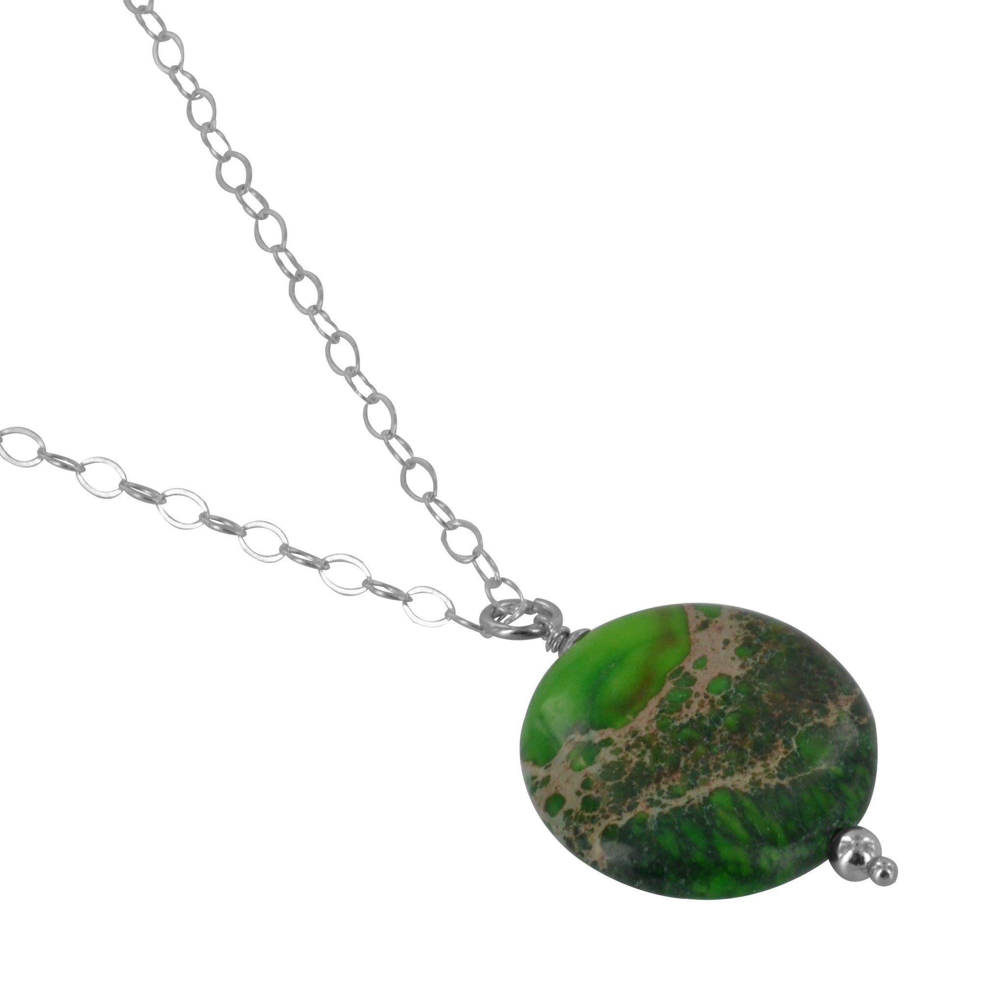 Dark Green Jasper Silver Gemstone Necklace