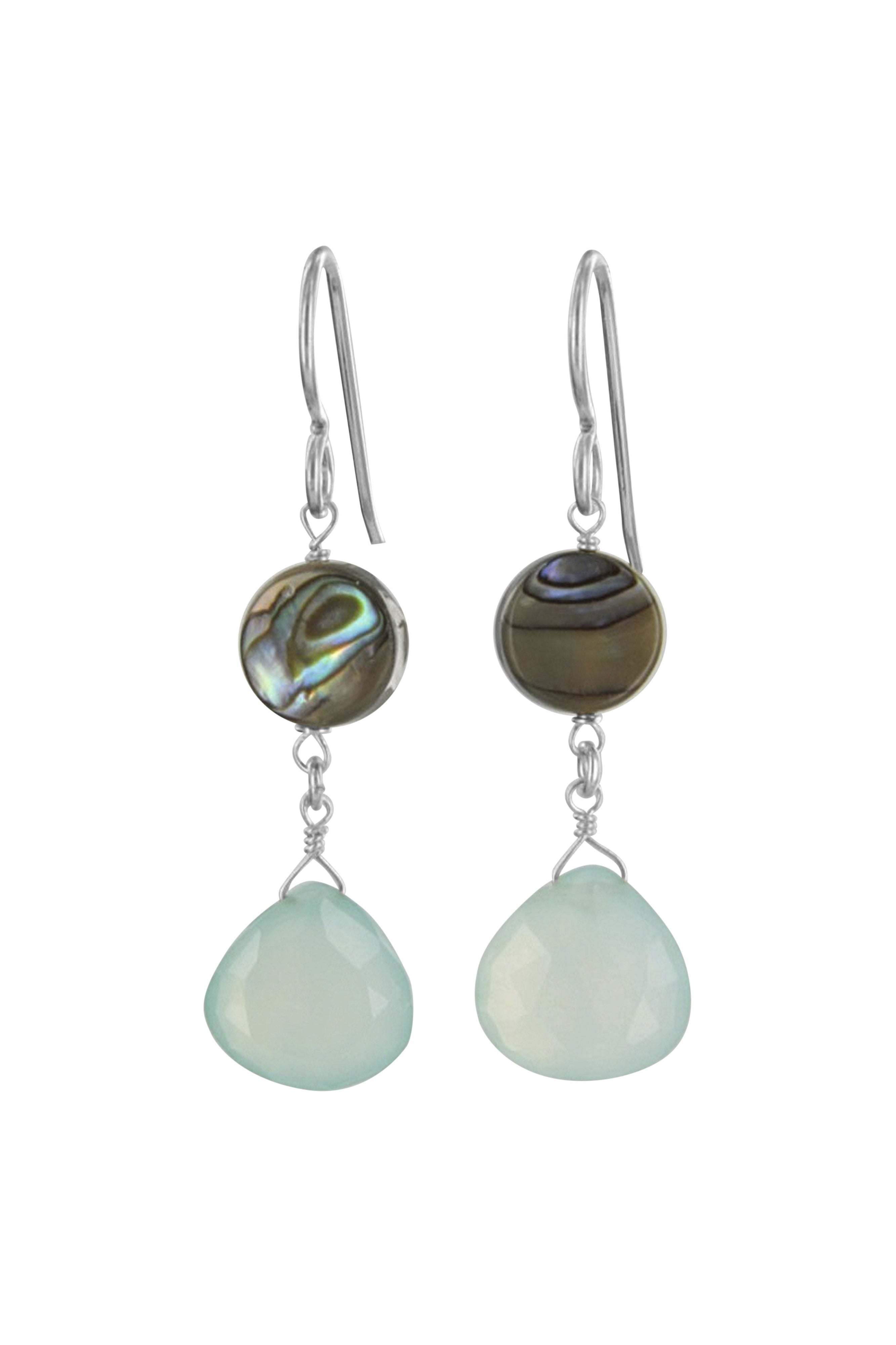 Blue Chalcedony, Mother of Pearl Earrings