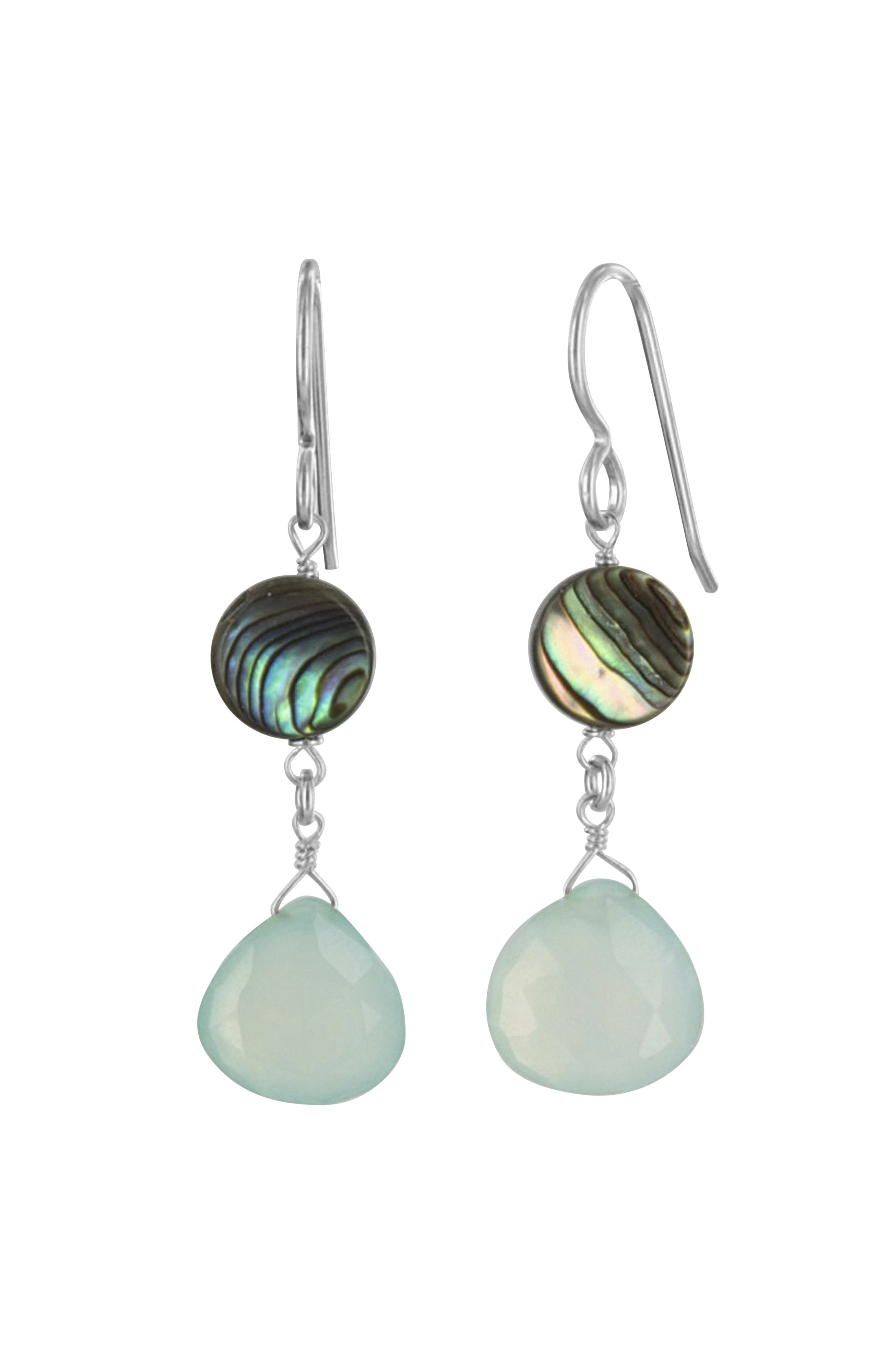 Blue Chalcedony, Mother of Pearl Earrings