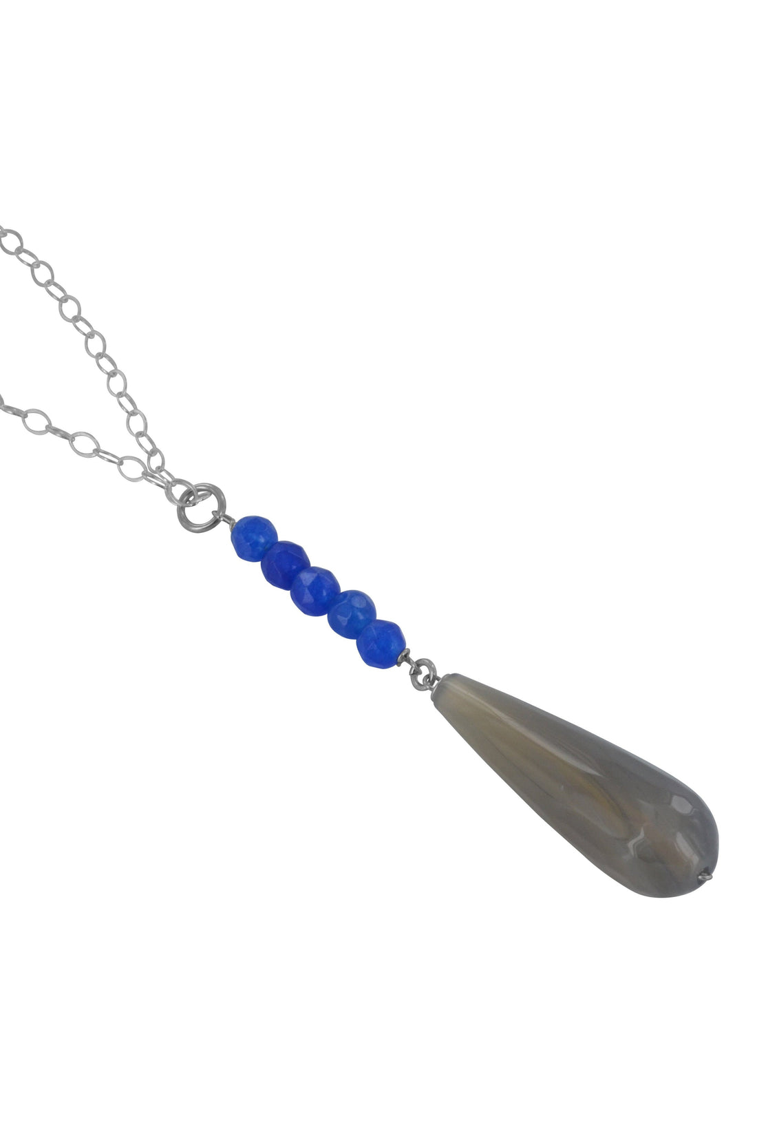 Smokey Grau Agate Long Briolette Blue Jade Necklace