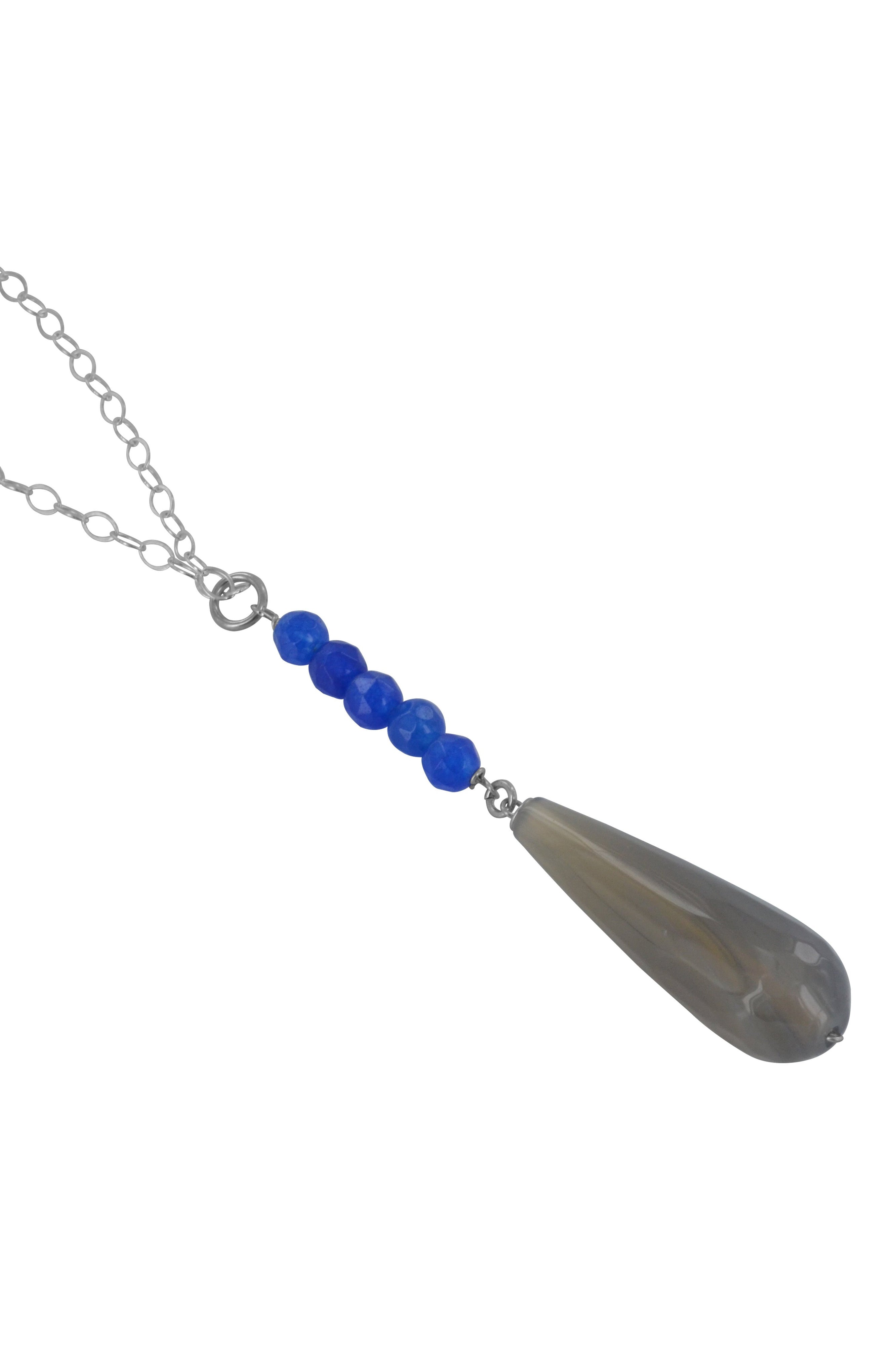 Smokey Grau Agate Long Briolette Blue Jade Necklace