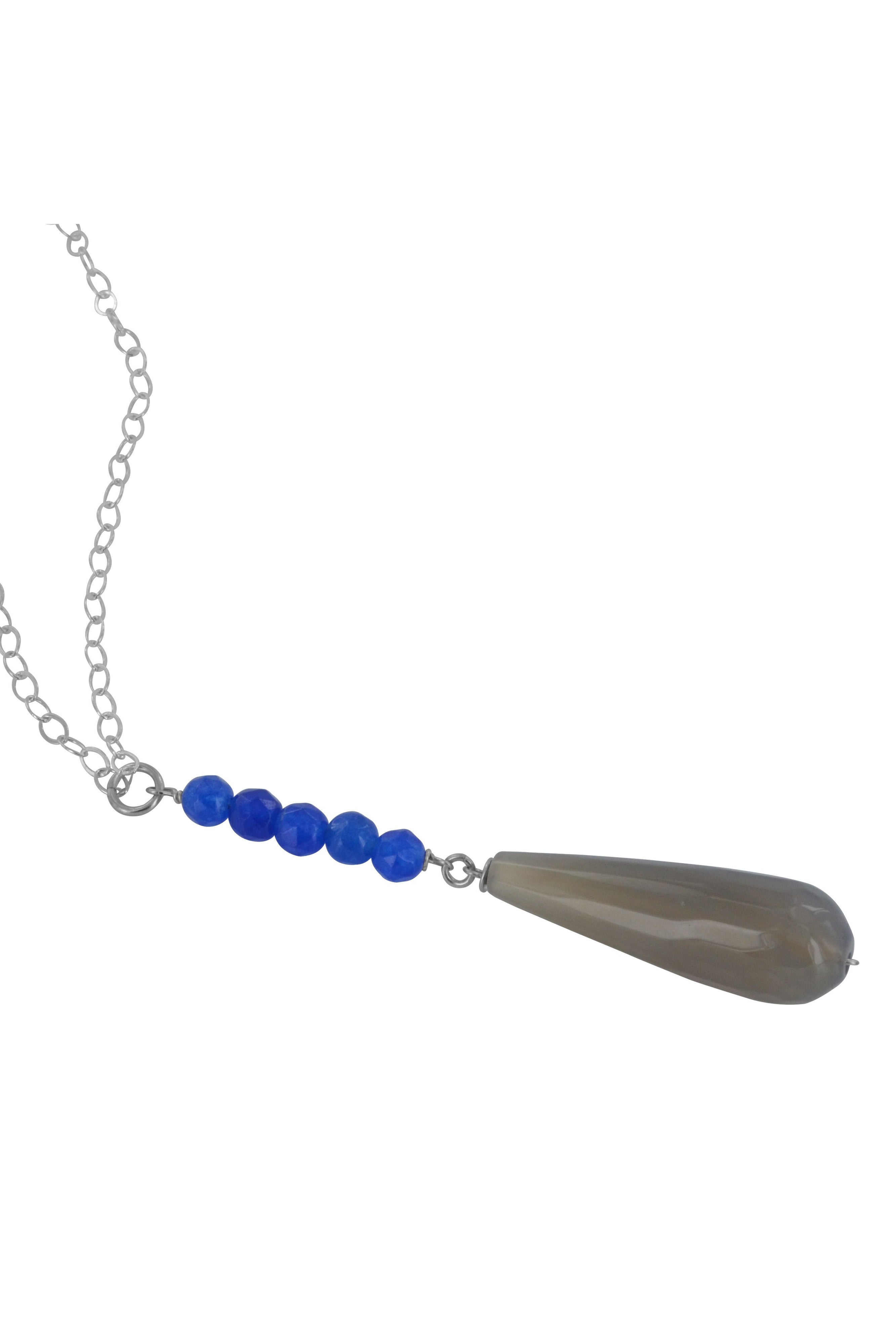 Smokey Grau Agate Long Briolette Blue Jade Necklace
