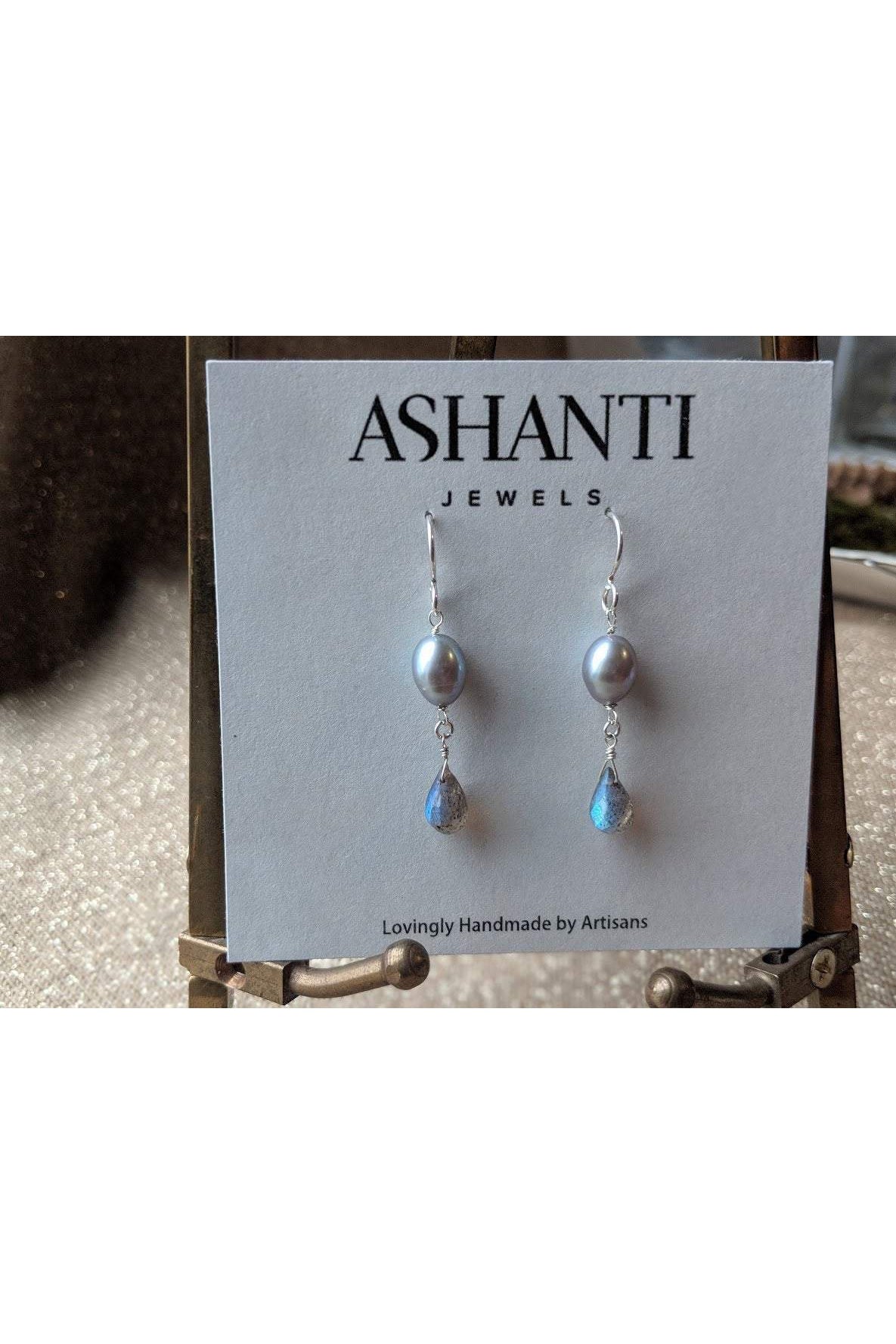 Pearl, Labradorite Gemstone Dangling Earrings