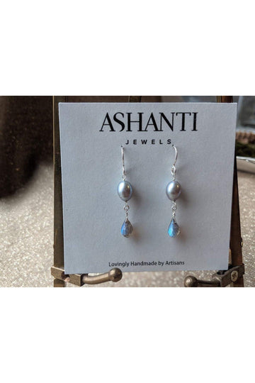 Pearl, Labradorite Gemstone Dangling Earrings