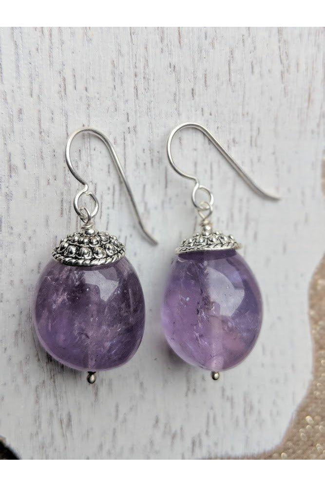 Polished Amethyst Gemstone Light Purple Earrings