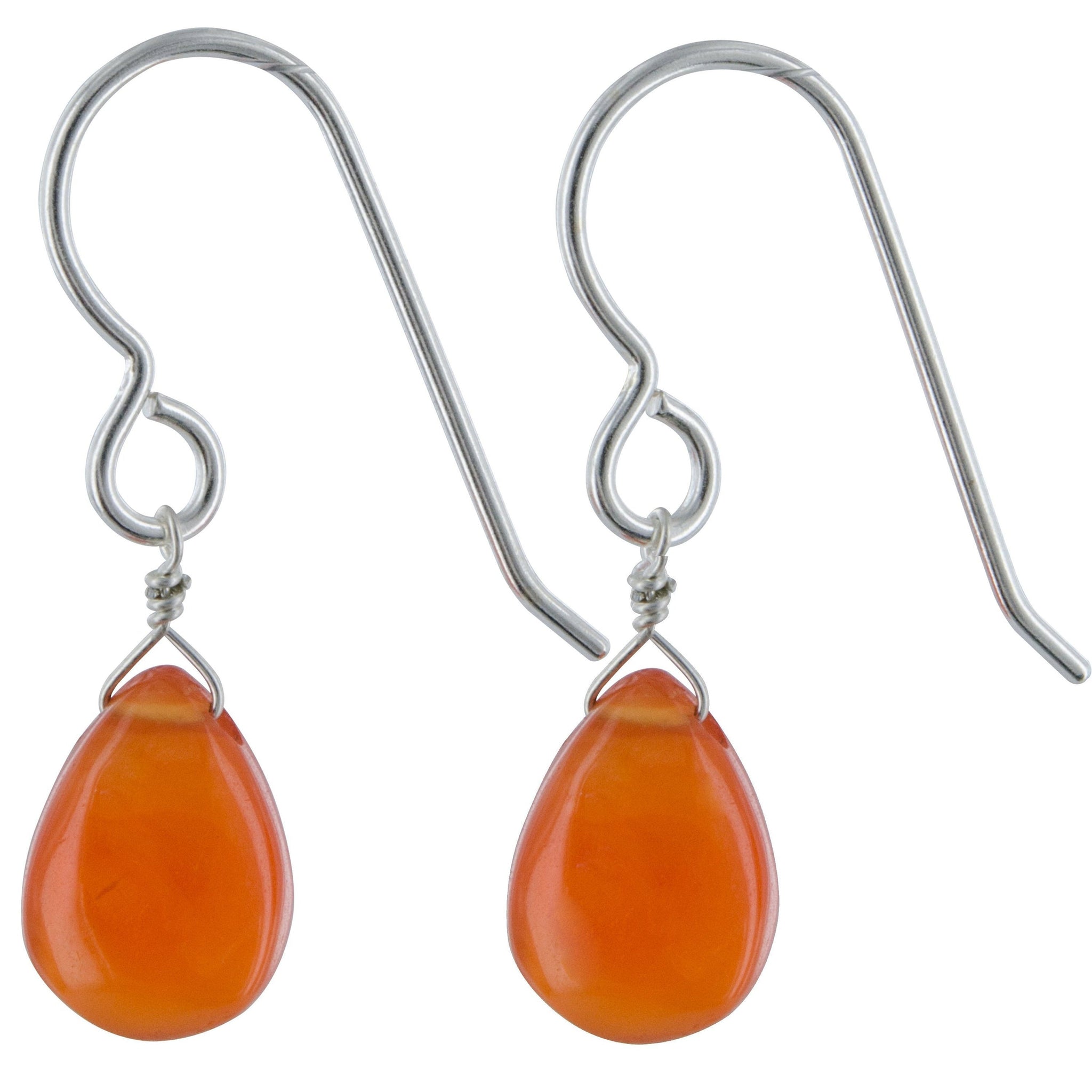 Dainty Orange Carnelian Gemstone Dangle Earrings