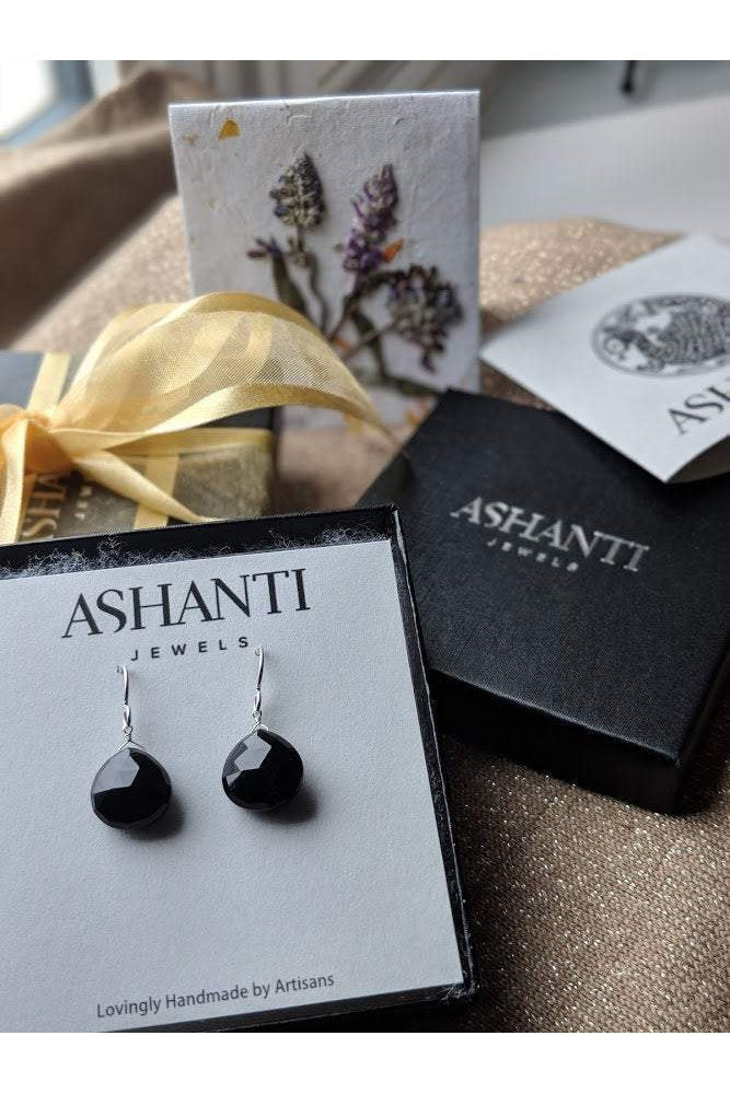 Black Spinel Dangle Silver Earrings