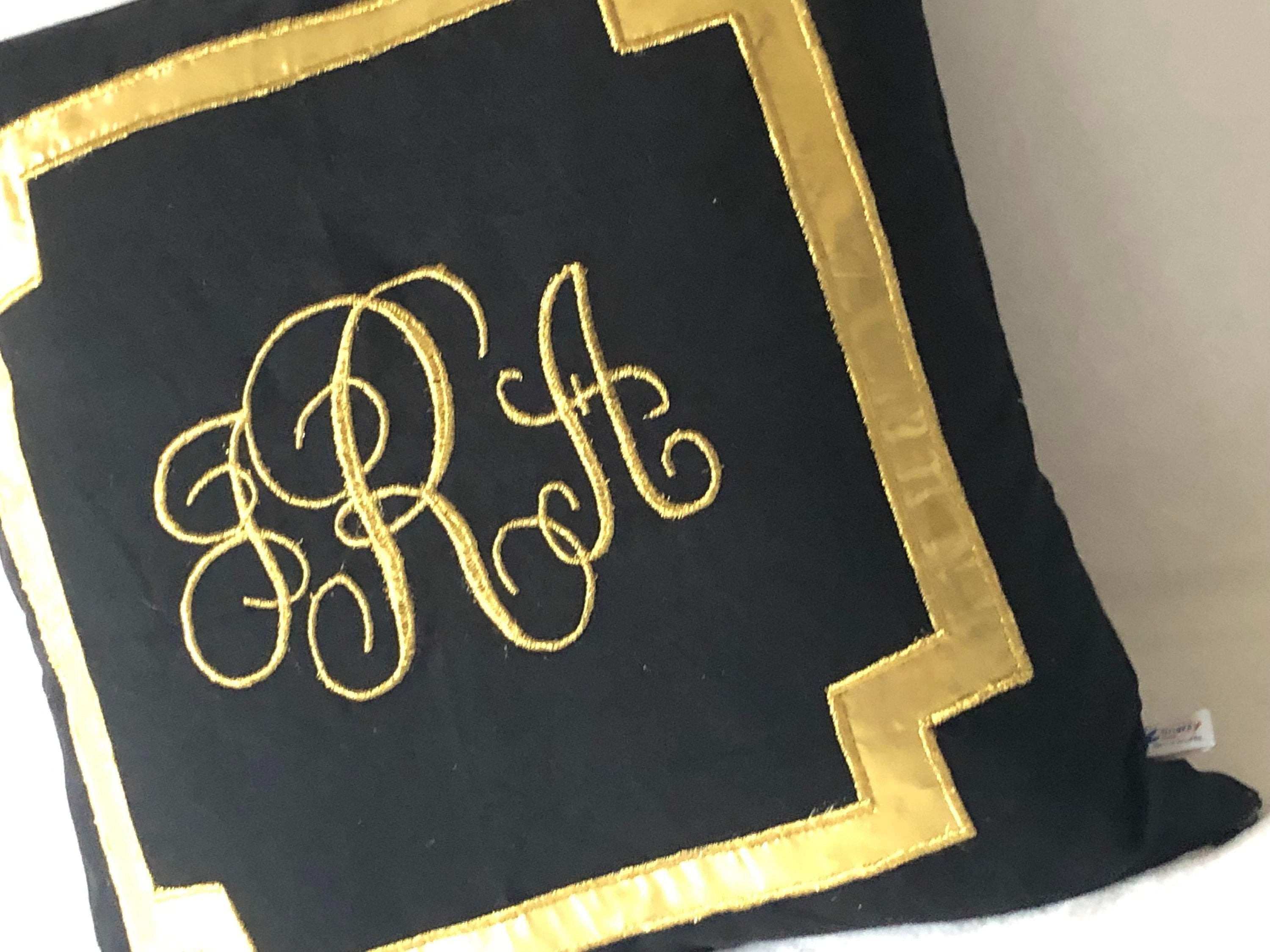 Black Gold Square Monogrammed Pillows, Monogram Gift Idea