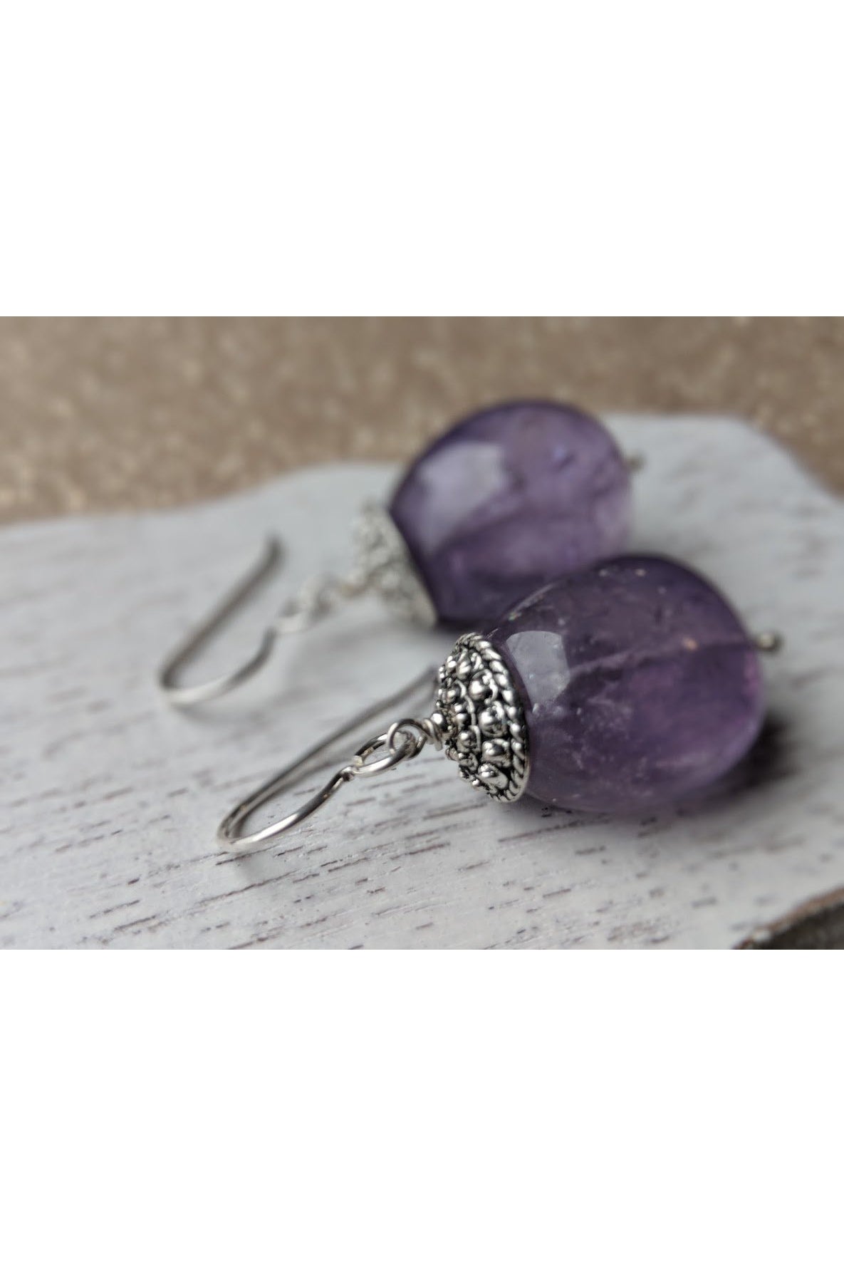 Polished Amethyst Gemstone Light Purple Earrings